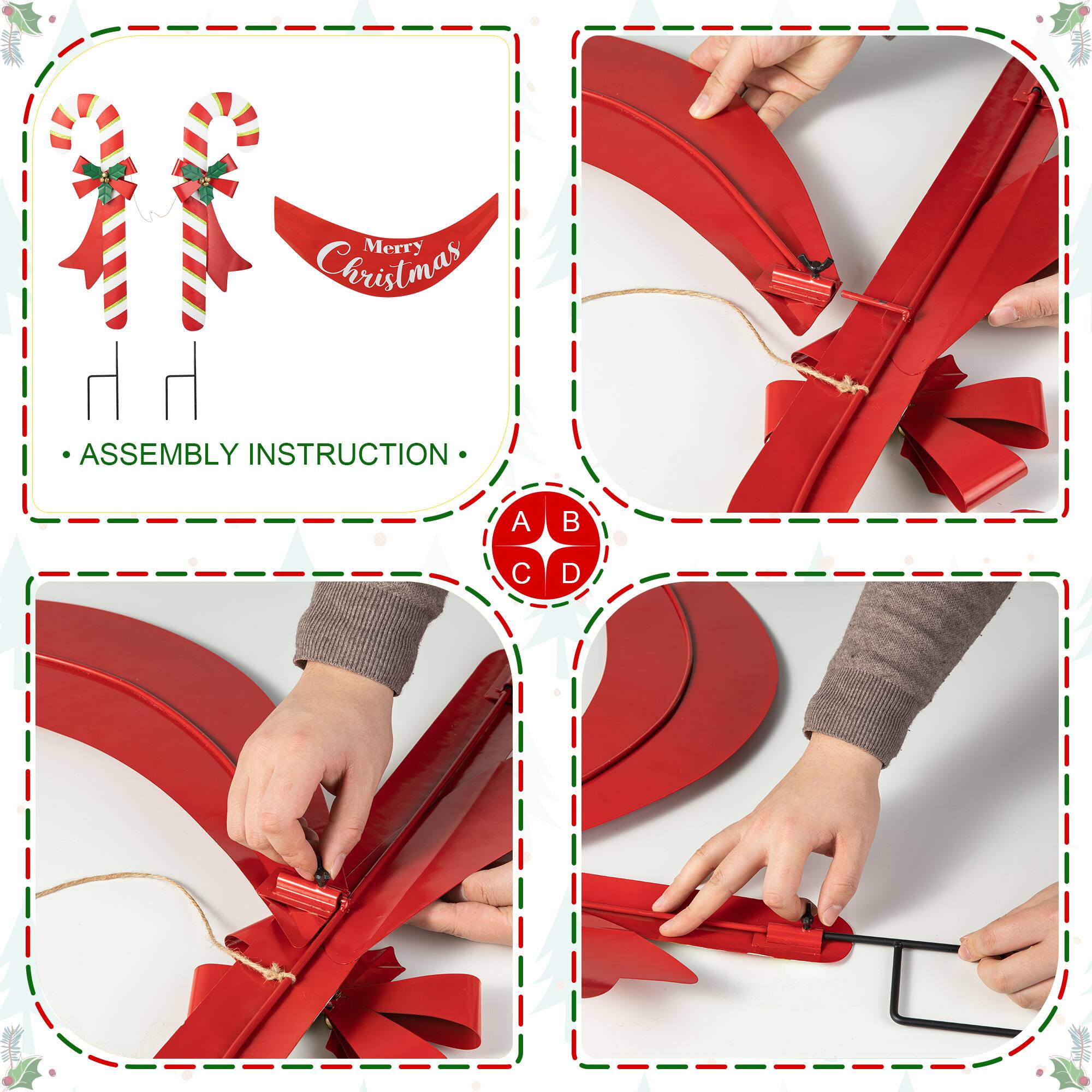 Glitzhome&#xAE; 3ft. Merry Christmas Candy Cane Metal Yard Stake