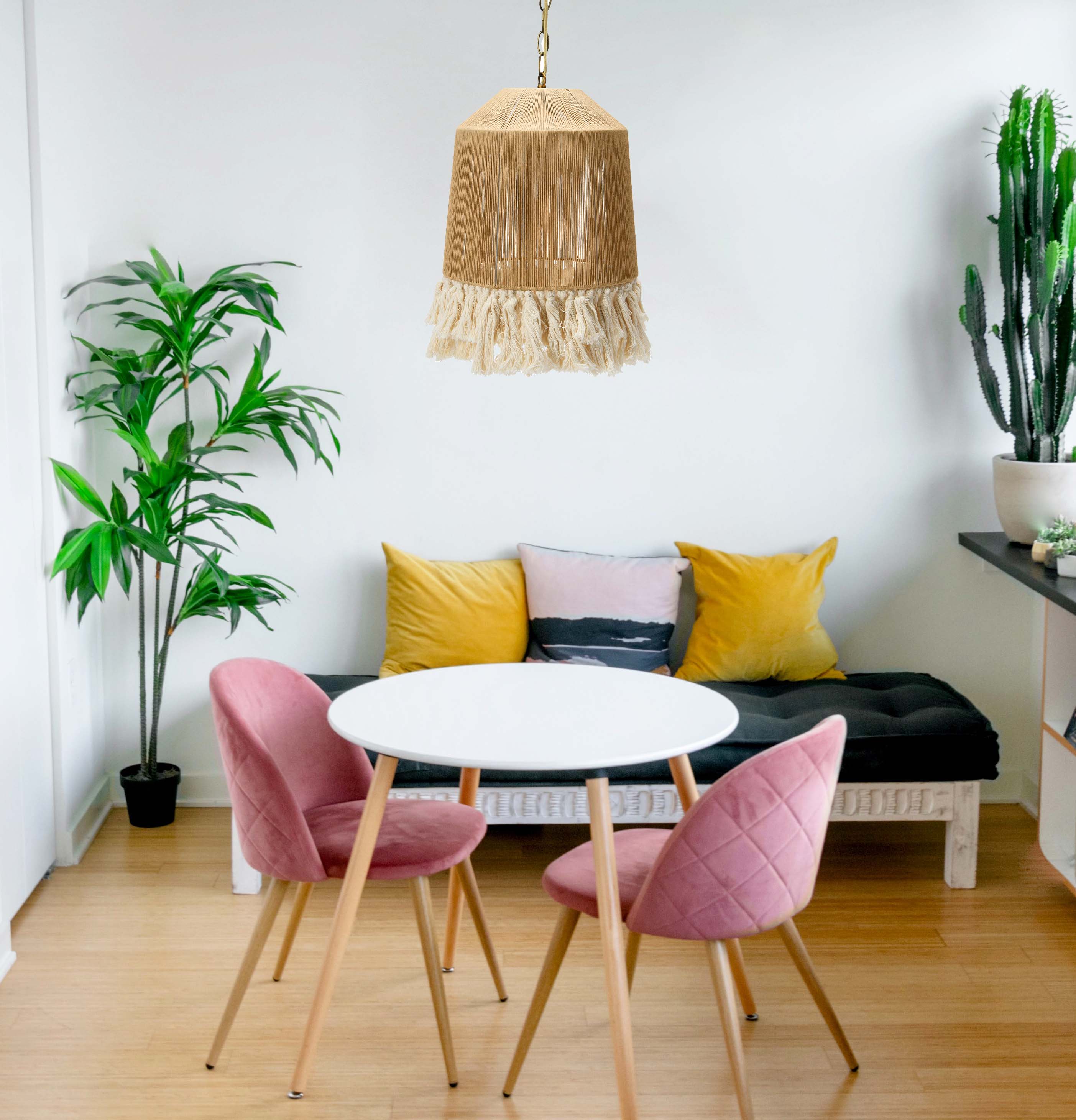 Hello Honey® 16" Coastal Pendant Lamp with Natural Paper Rope Shades, Fringe Detail and Iron Base