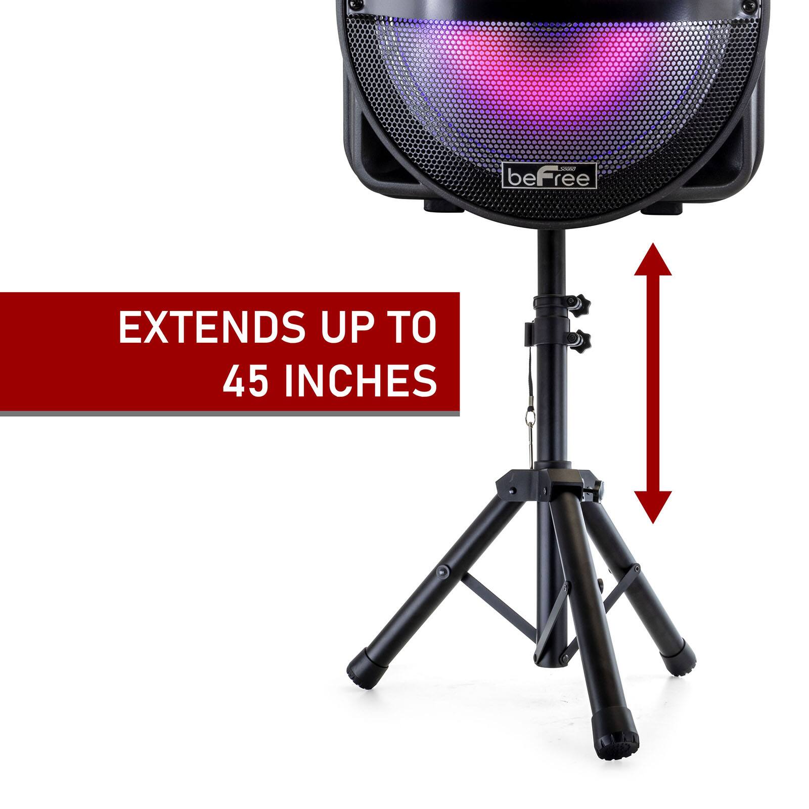 beFree Sound 12&#x22; Bluetooth Rechargeable Portable PA Party Speaker With Reactive LED Lights &#x26; Stand