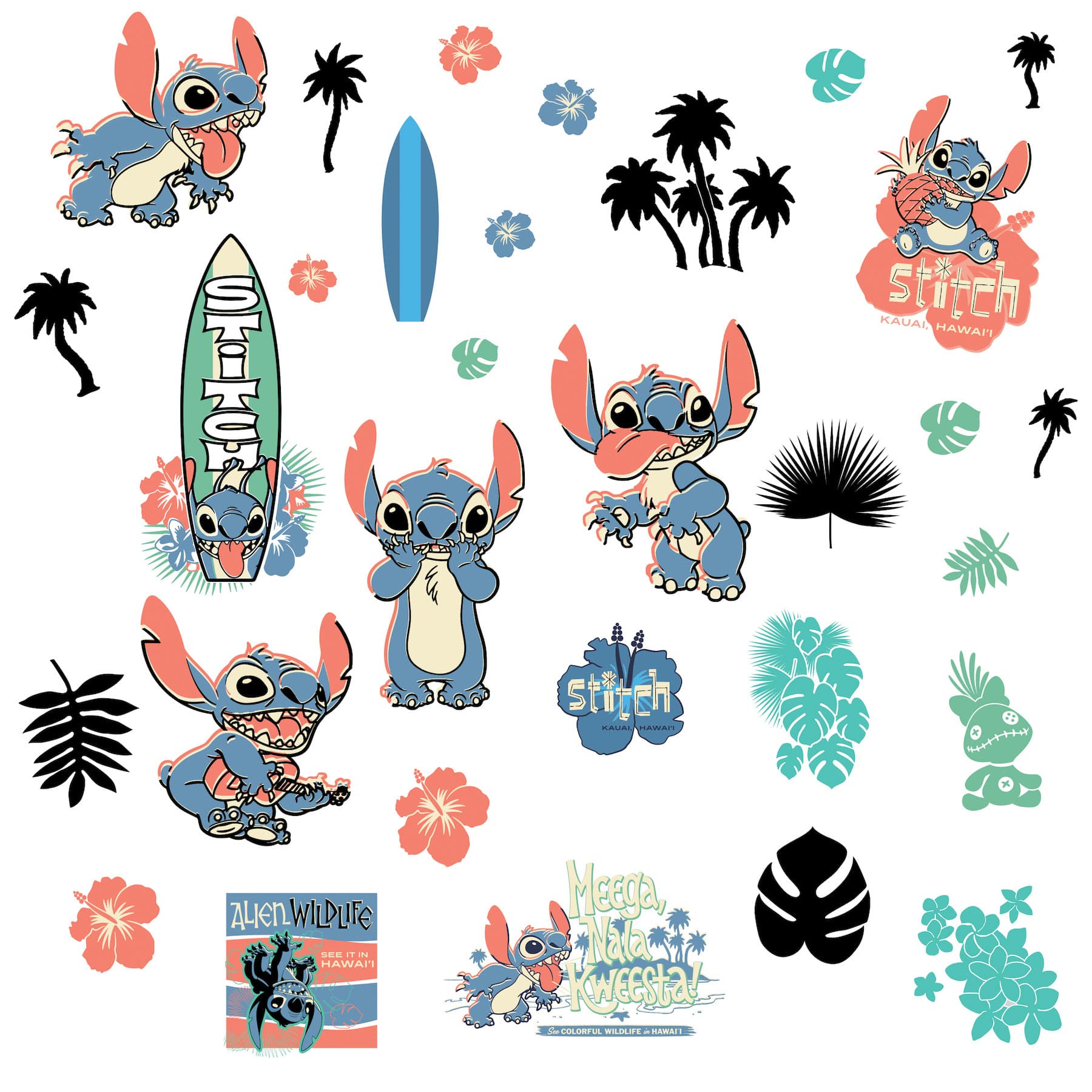 Stitch surf's up peel & stick wall decals