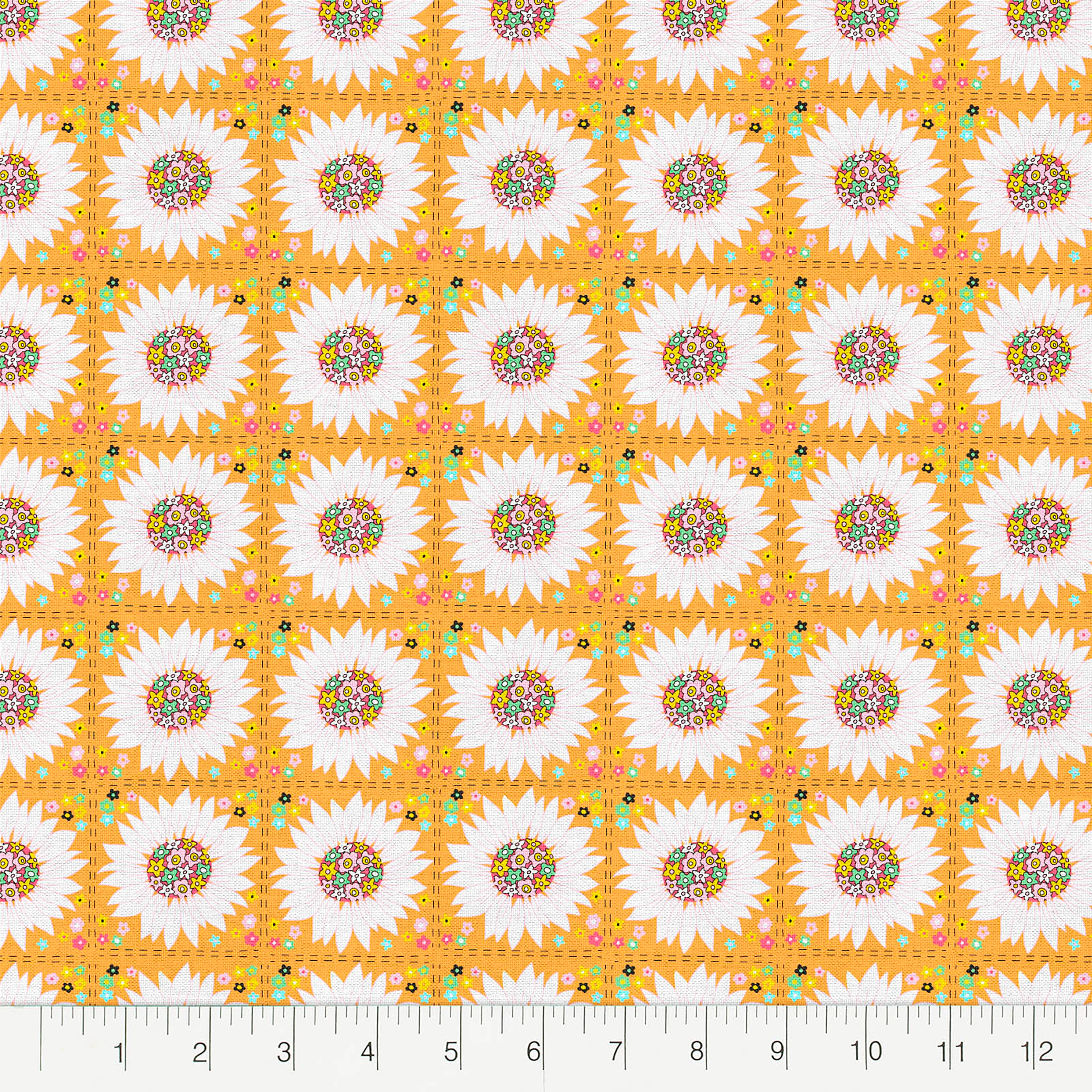 Fabric Editions Orange Retro Daisy Cotton Fabric
