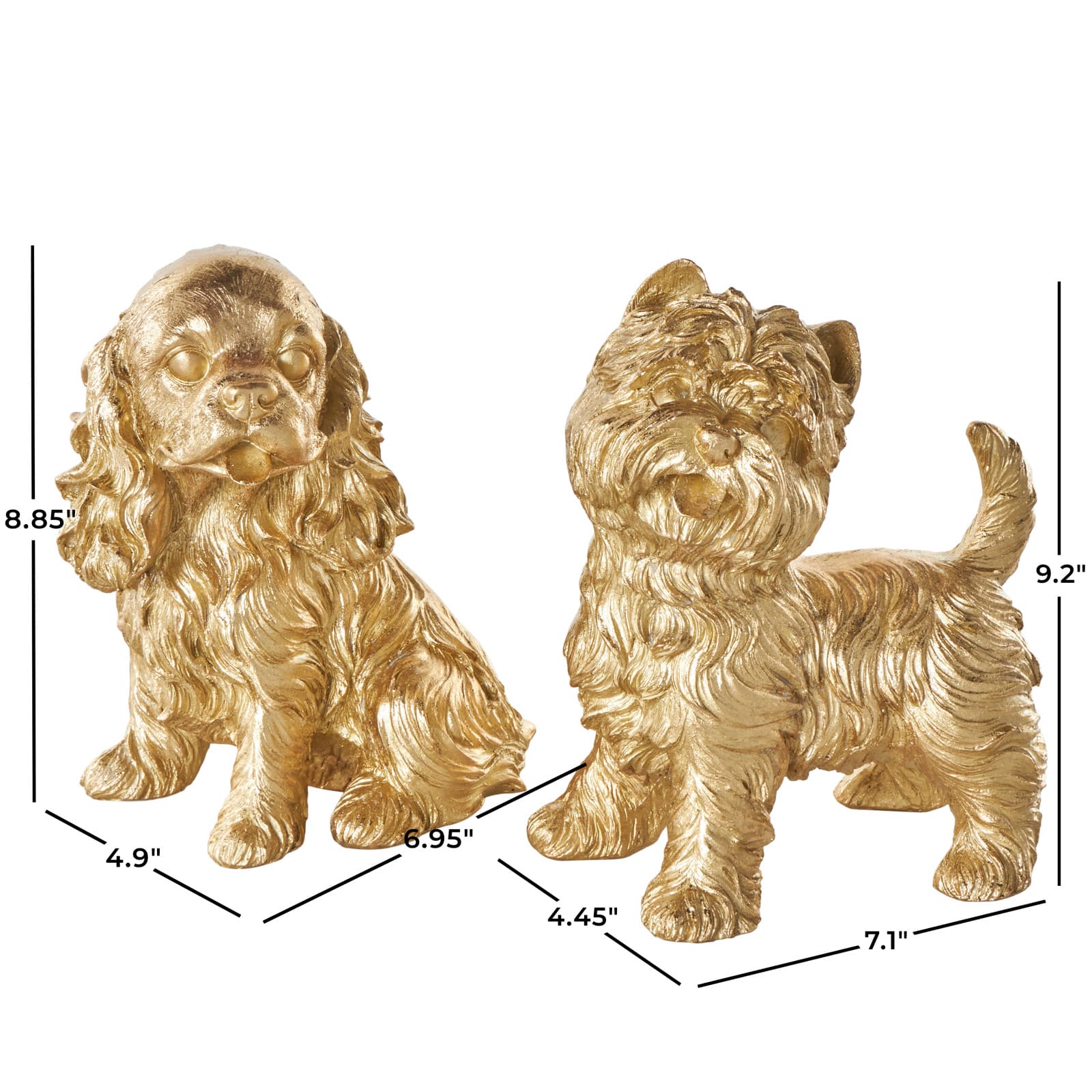 Gold Sitting & Standing Dogs Polystone Sculpture Set