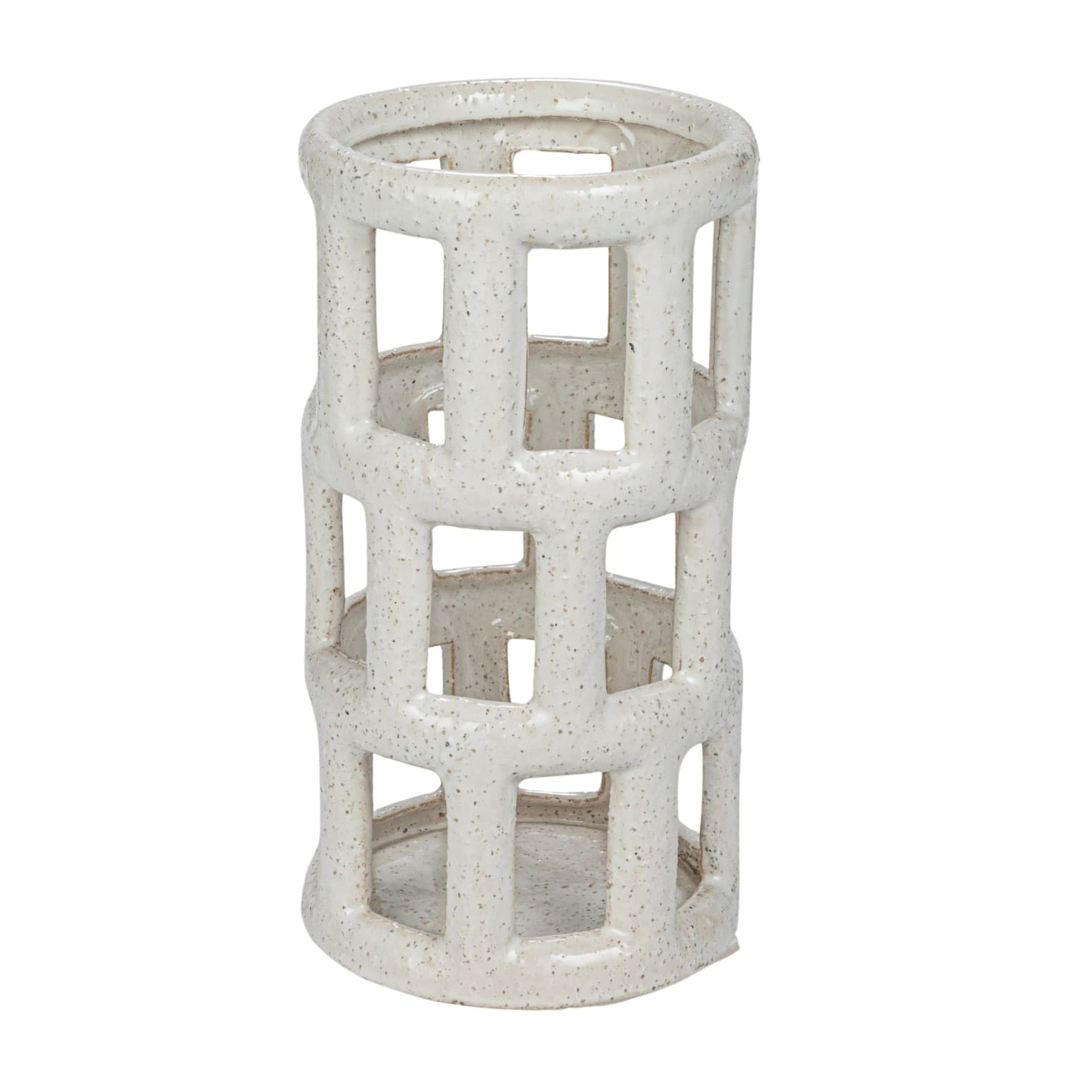 Hello Honey® 12" White Cut-Out Decorative Stoneware Lantern Candle Holder