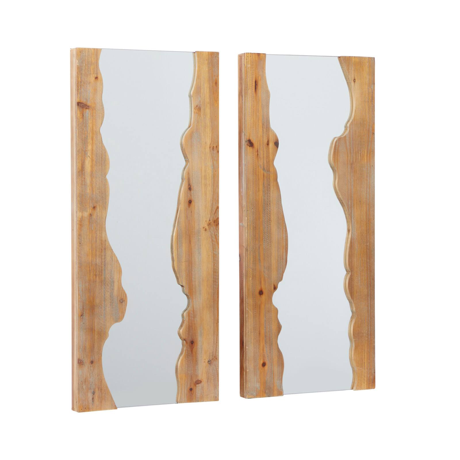 32" Brown Wood Contemporary Wall Mirror Set
