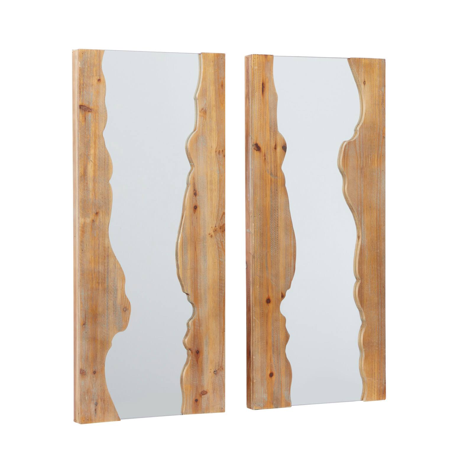 32&#x22; Brown Wood Contemporary Wall Mirror Set