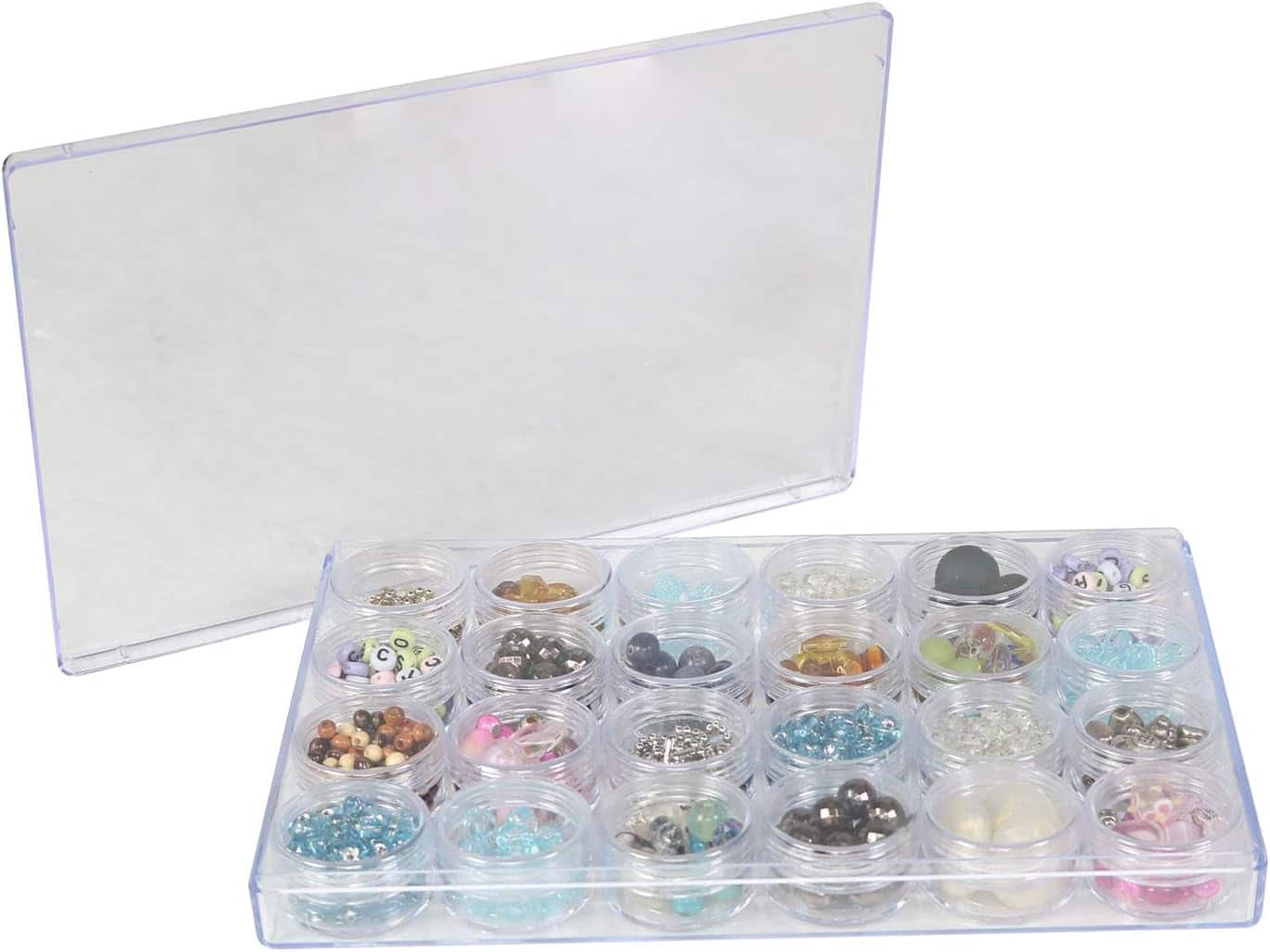 Everything Mary Large Plastic Bead Storage Box with 24 Jars