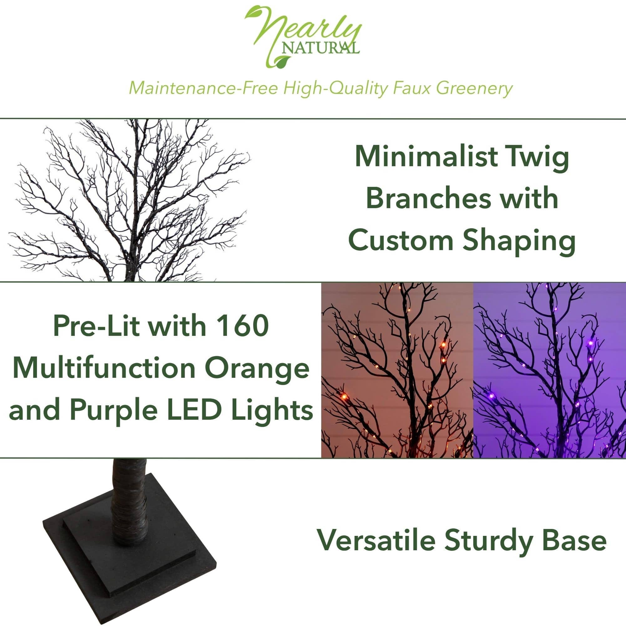 4ft. Pre-Lit Halloween Minimalist Twig Artificial Fall Tree with 160 Orange &#x26; Purple LED Lights