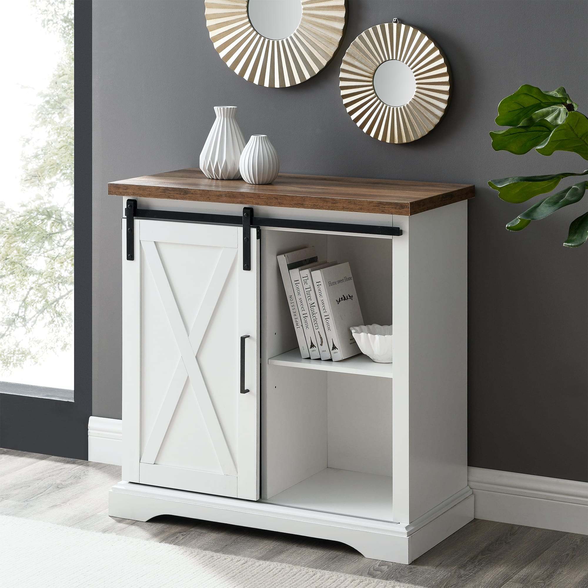 Walker Edison Reclaimed Barnwood 32" Sliding Barn Door Farmhouse Accent Cabinet