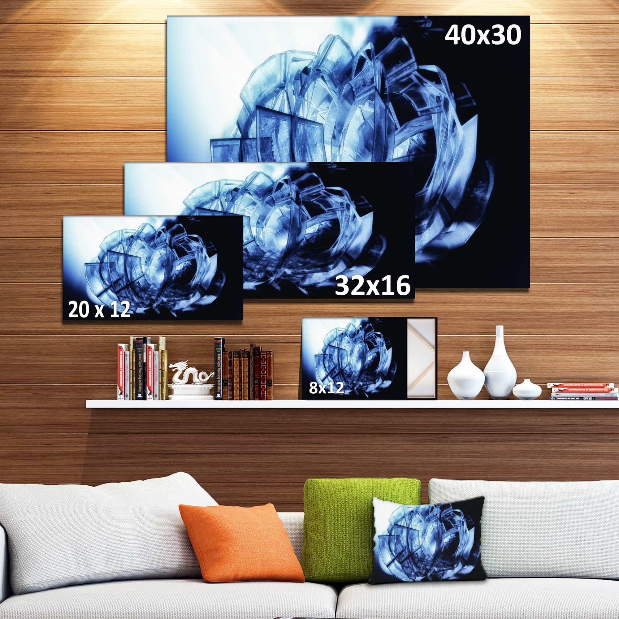 Designart - Fractal 3D Blue Glass Pattern - Contemporary Canvas Art Print