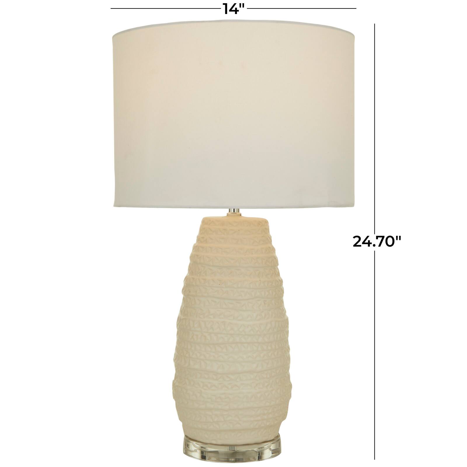 Cream Ceramic Gourd Style Base Table Lamp with Drum Shade 14&#x22; x 14&#x22; x 25&#x22;