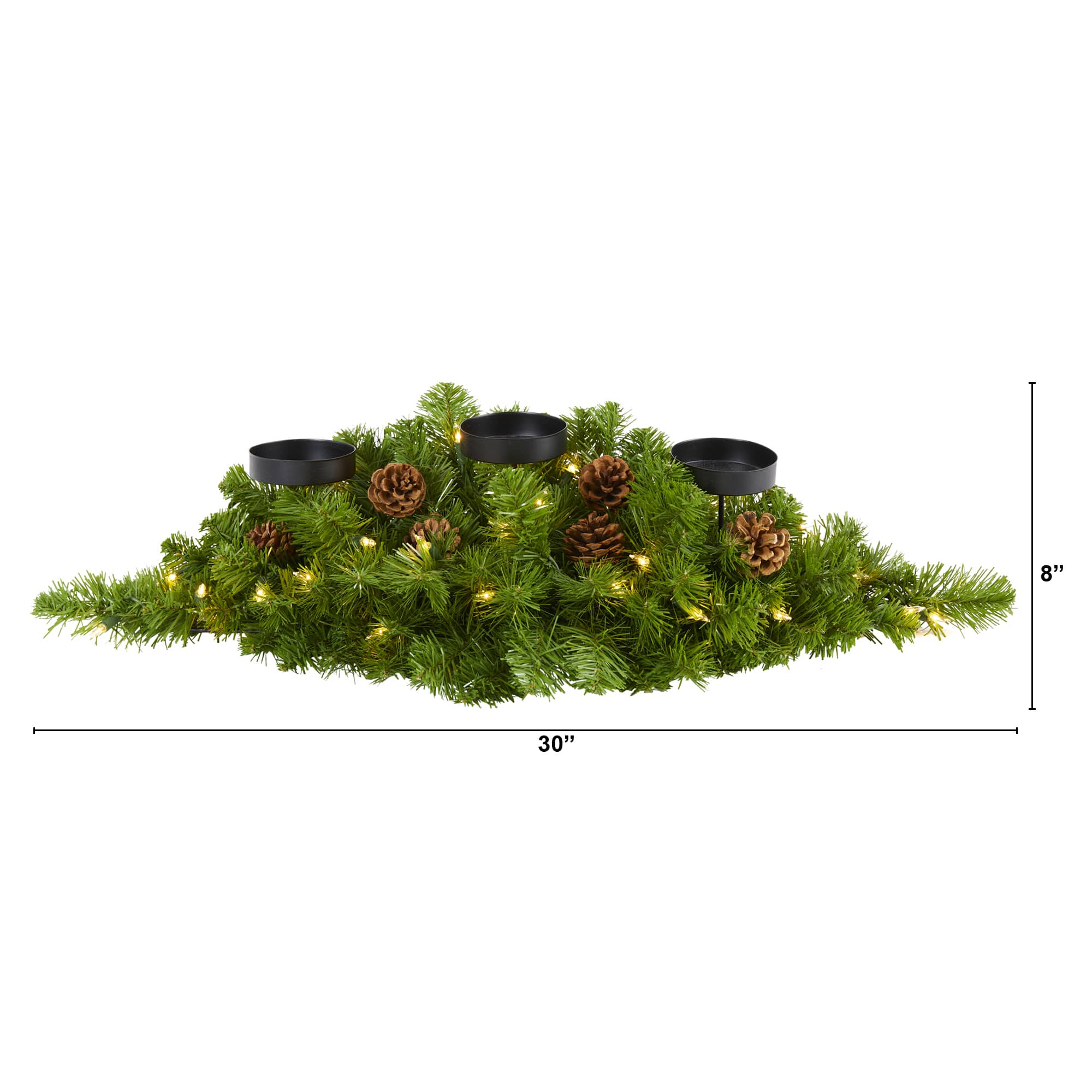 30&#x22; Pre-Lit Pine &#x26; Pinecone Triple Candelabrum