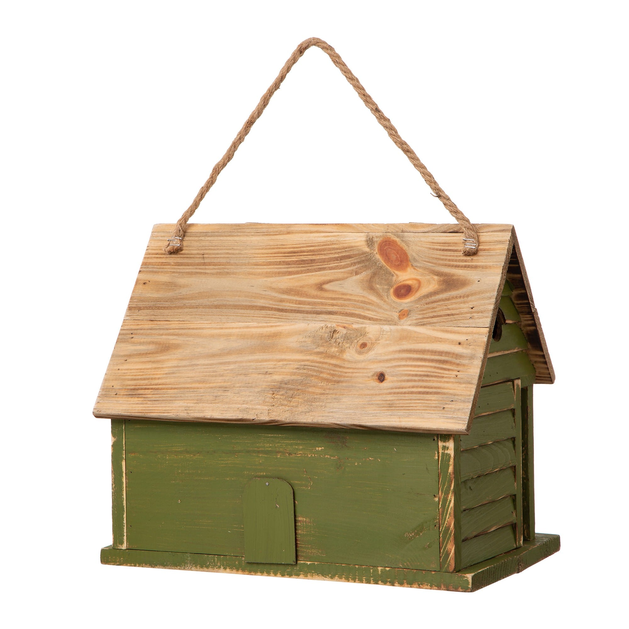 Glitzhome&#xAE; 14&#x22; Hanging Wooden Distressed Green Garden Birdhouse