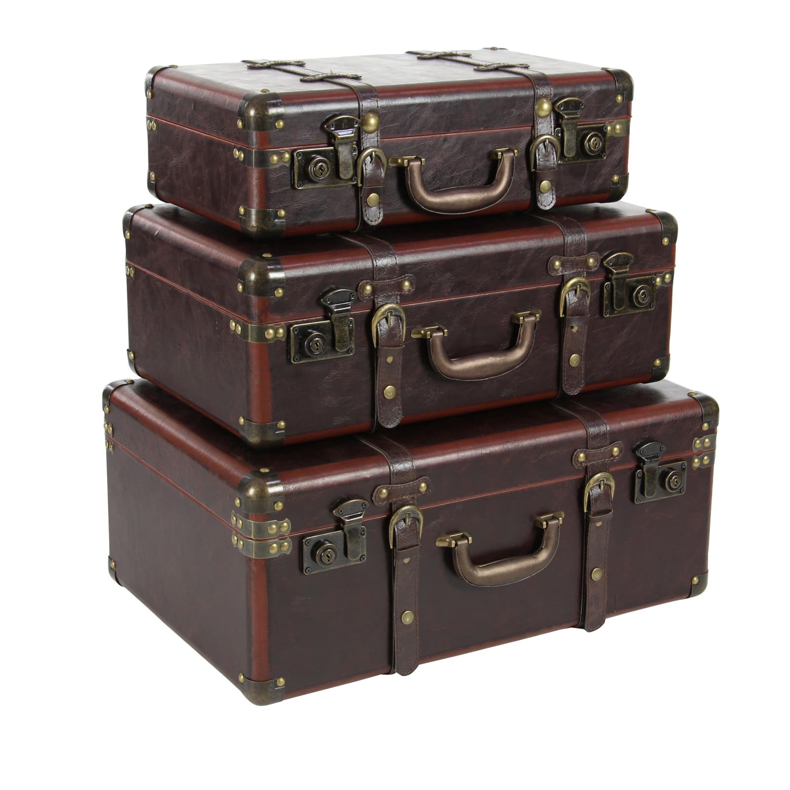 Brown Faux Leather Vintage Trunks, 3ct.