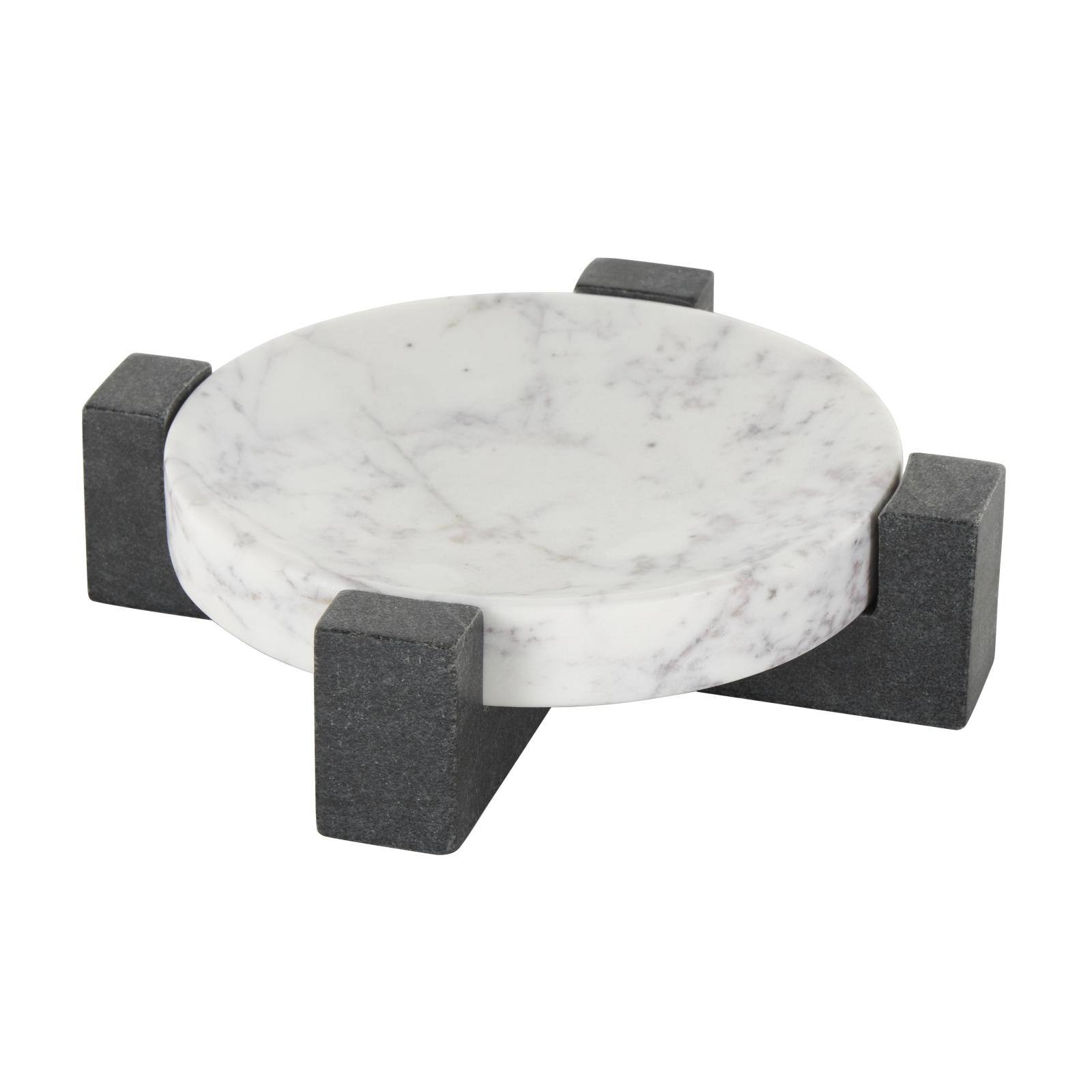 8.25" White Marble Round Tray with Black X-Shaped Base