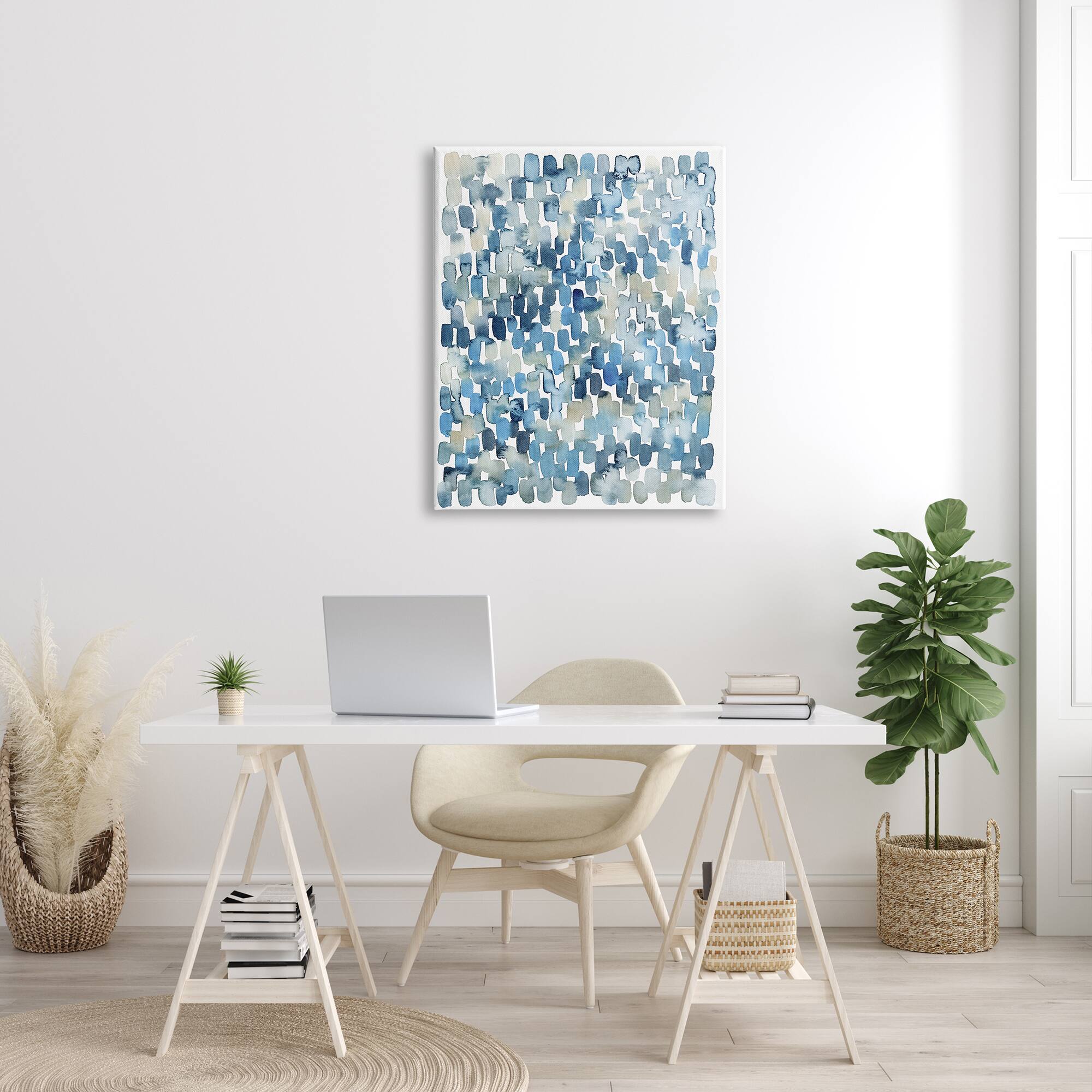 Stupell Industries Coastal Tile Abstract Soft Blue Beige Shapes Canvas Wall Art