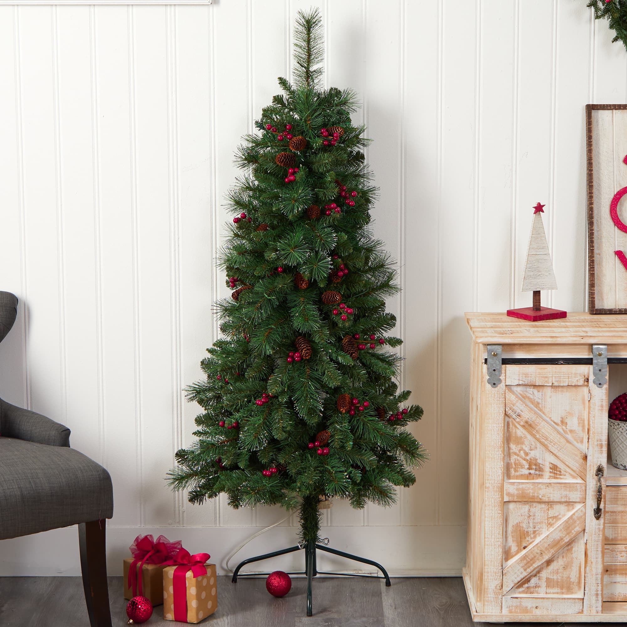 5ft. Pre-Lit Flat Back Montreal Mountain Pine Artificial Christmas Tree, White LED Lights
