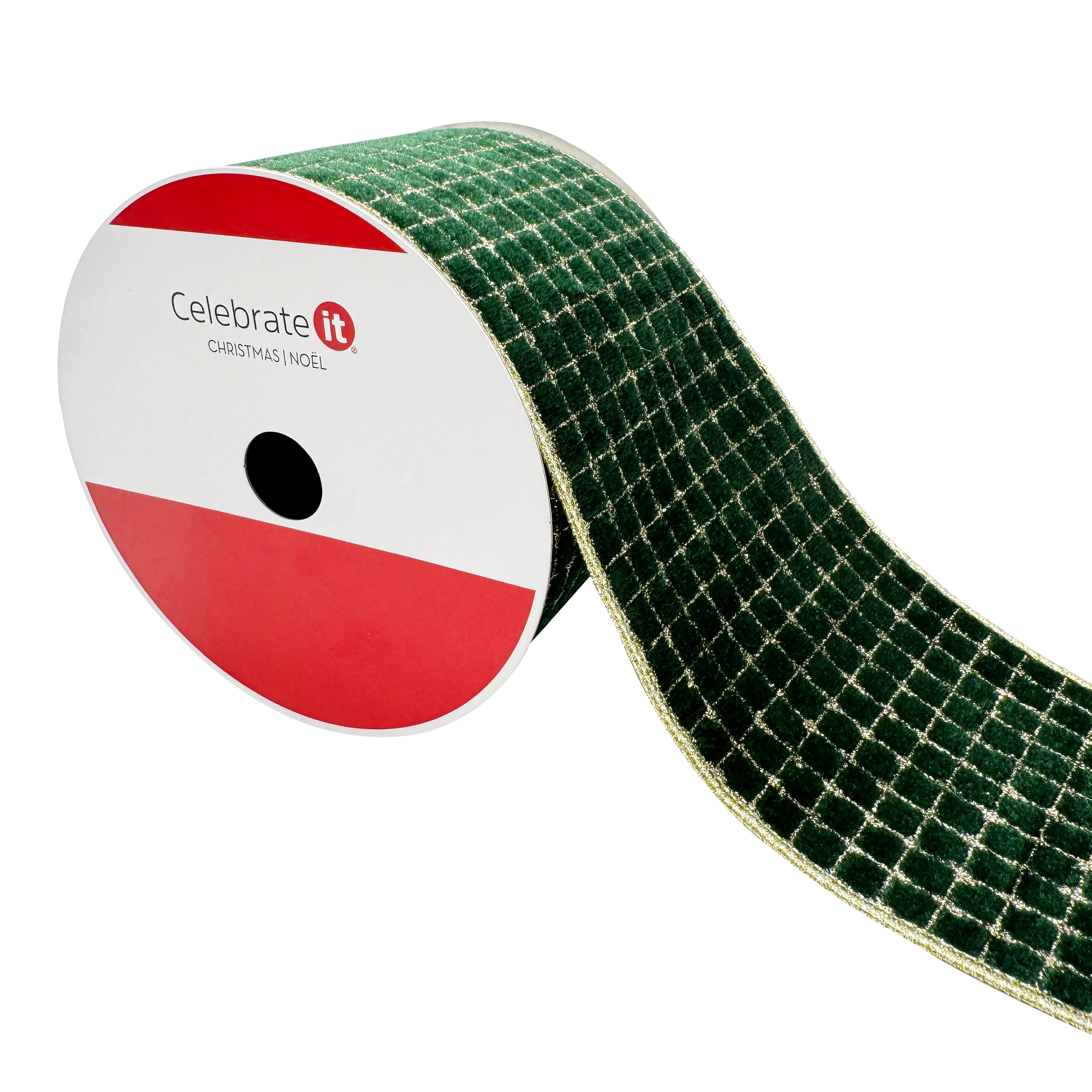 3.5&#x22; x 20ft. Green &#x26; Gold Grid Wired Ribbon by Celebrate It&#xAE;