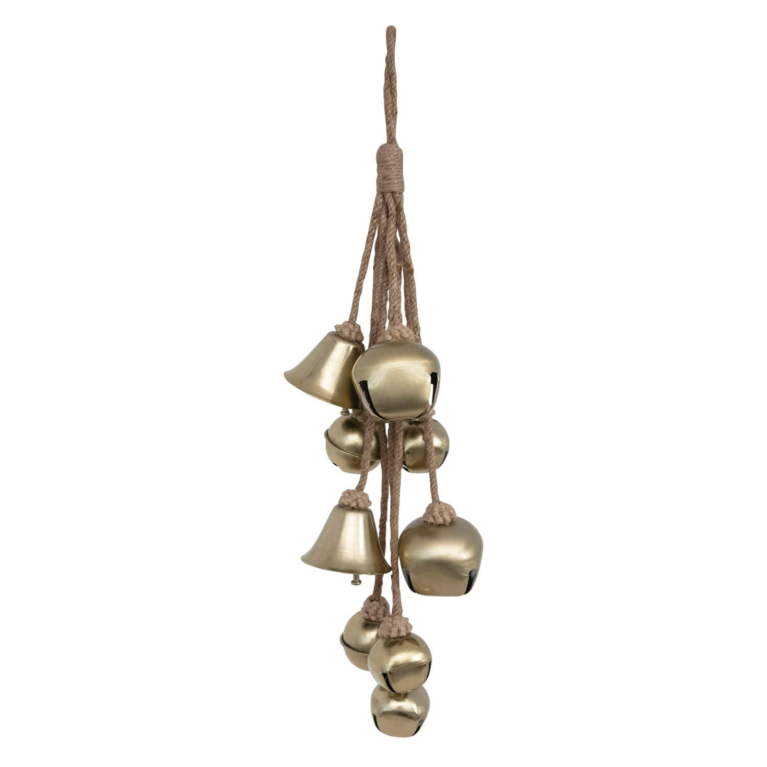 Hello Honey&#xAE; Antique Brass Finish Metal Bell Cluster with Jute Rope