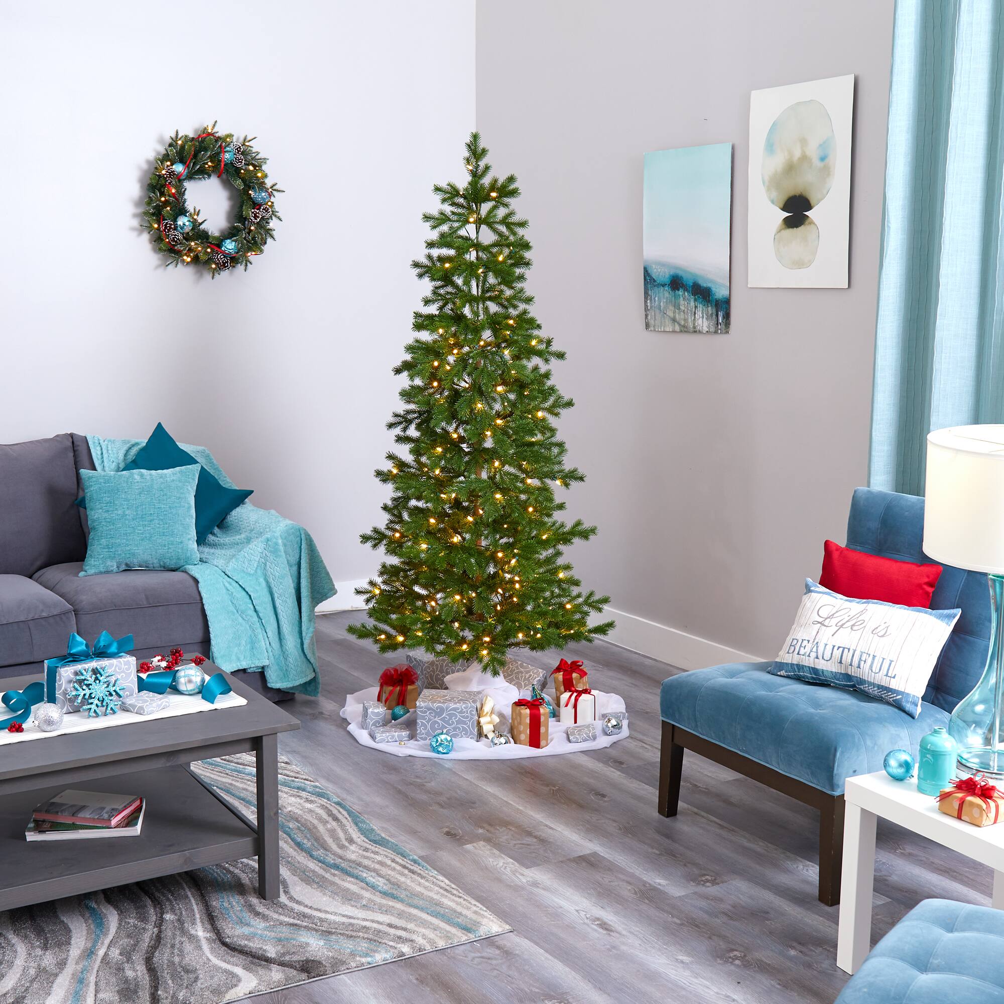 6.5ft. Pre-Lit Big Sky Spruce Artificial Christmas Tree with Clear Warm Multifunction LED Lights