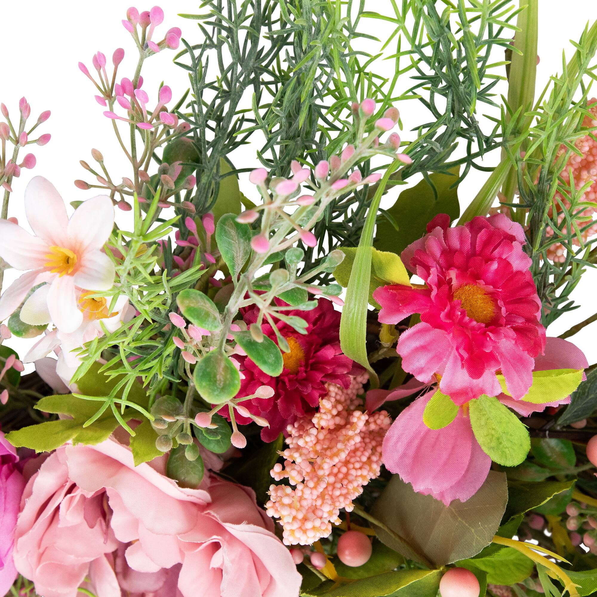 28" Pink Peony Mixed Floral Half Spring Wreath
