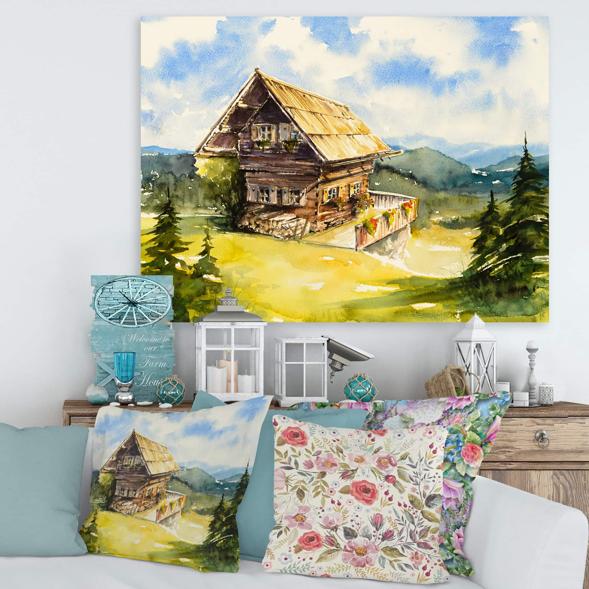 Designart - Peaceful Landscape With Old Cottage At Summer - Traditional Canvas Wall Art Print