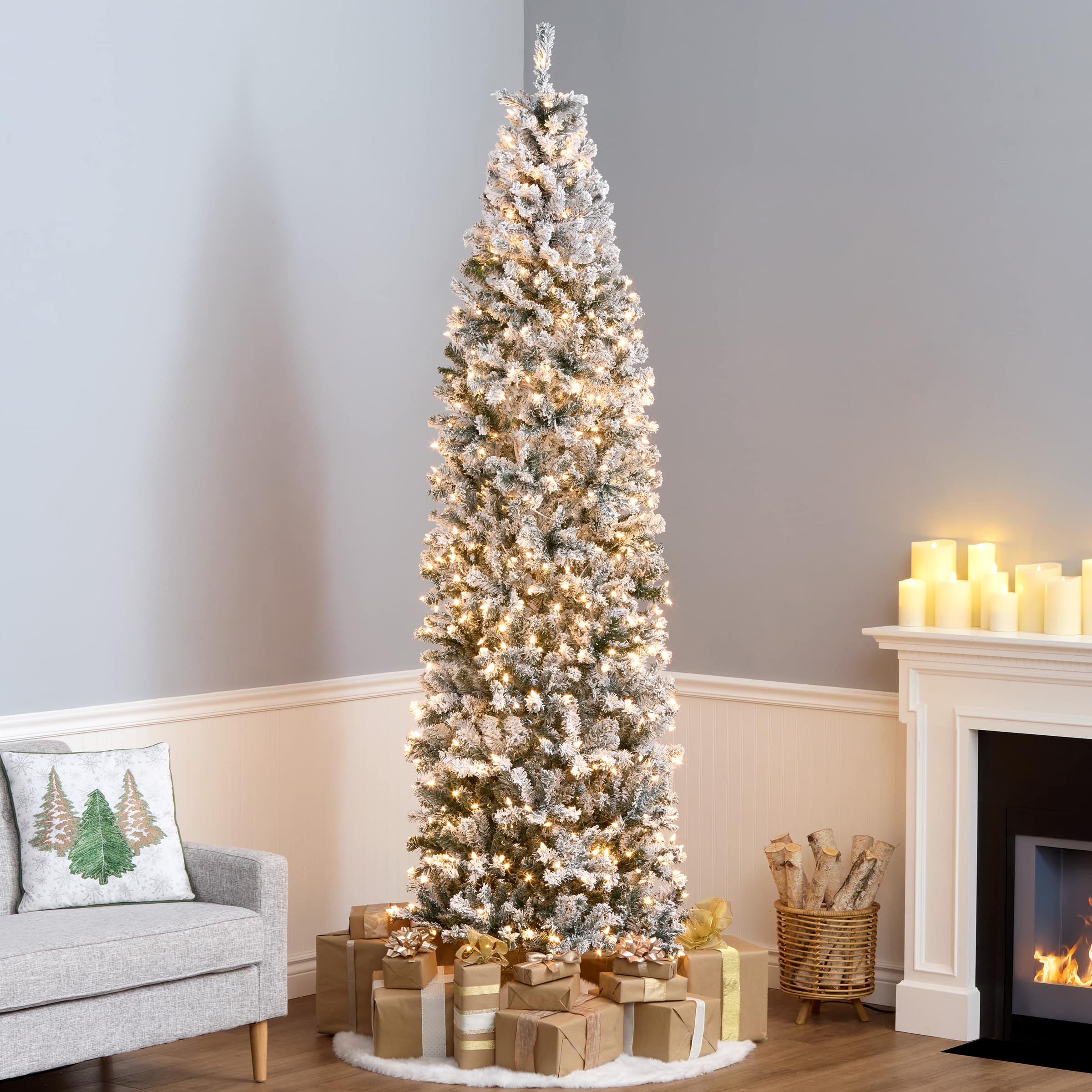 9ft. Pre-Lit Acacia Flocked Artificial Christmas Tree, Clear Lights