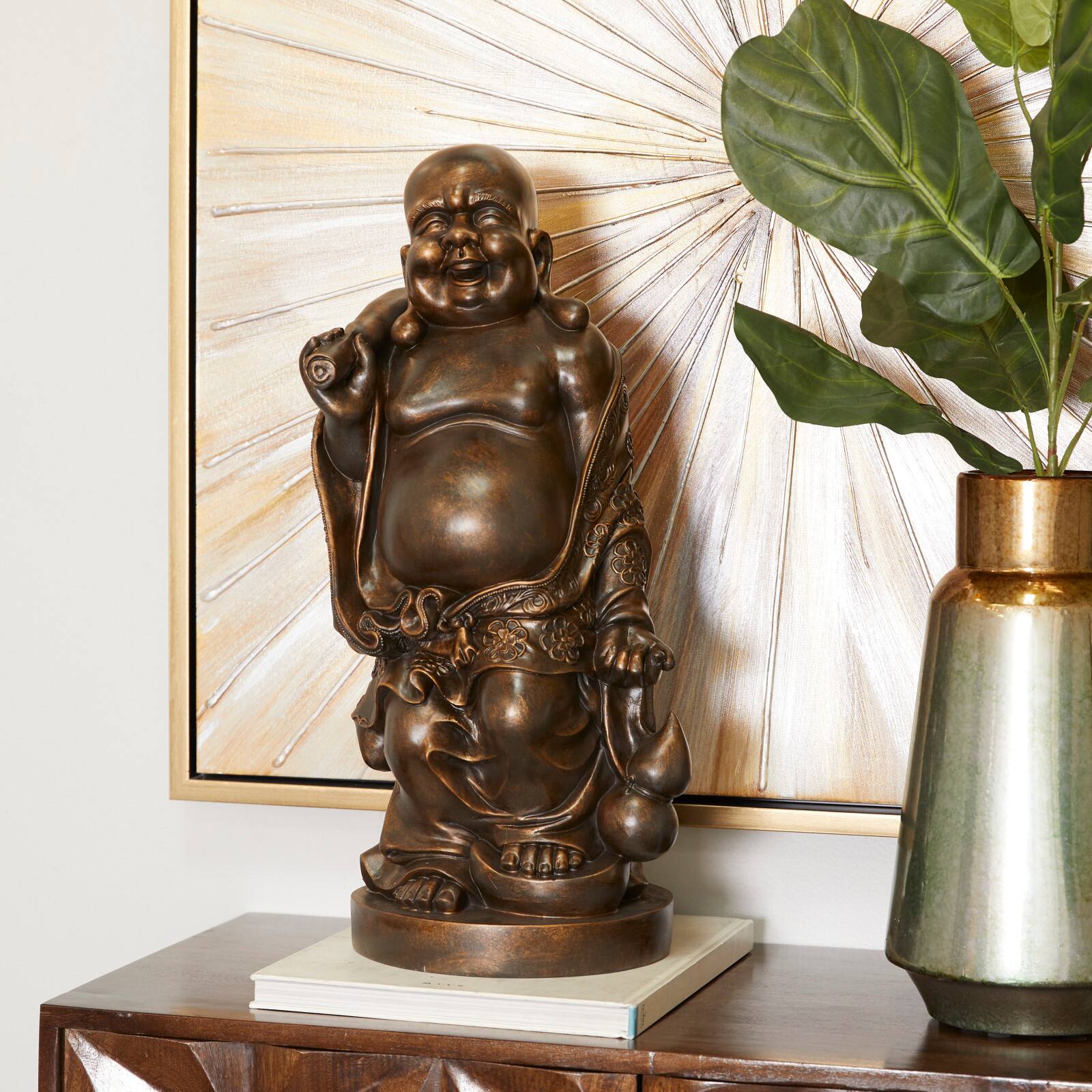 Brown Polystone Bohemian Buddha Sculpture 23" x 11" x 10"