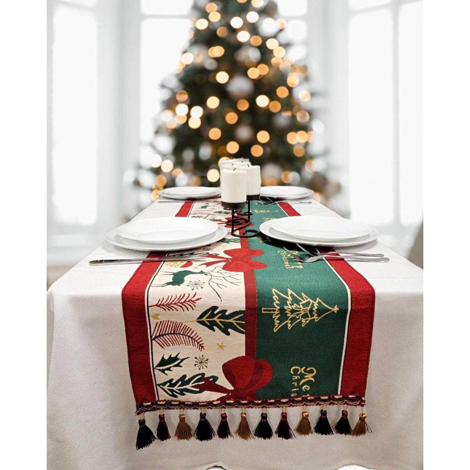 Wizardi 13.75&#x22; x 71&#x22; Festive Holiday Tree Christmas Table Runner