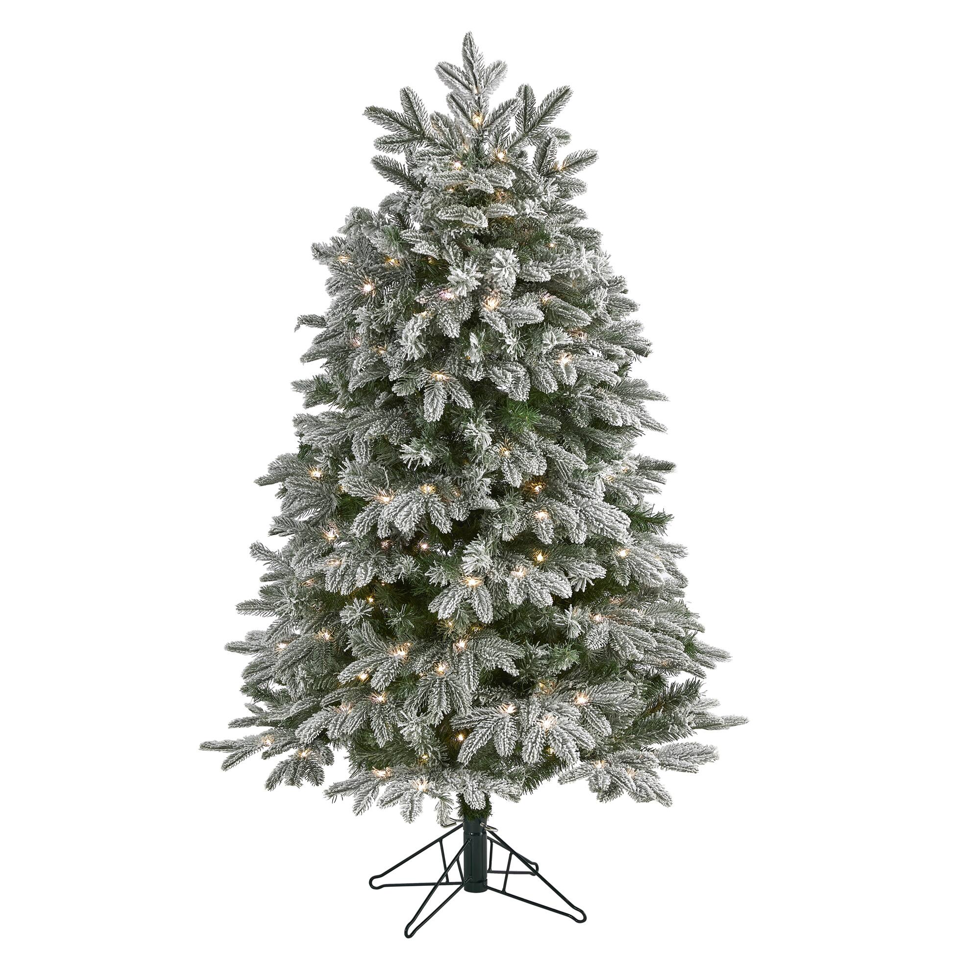 5ft. Pre-Lit Flocked Colorado Mountain Fir Artificial Christmas Tree, Warm White Microdot LED Lights