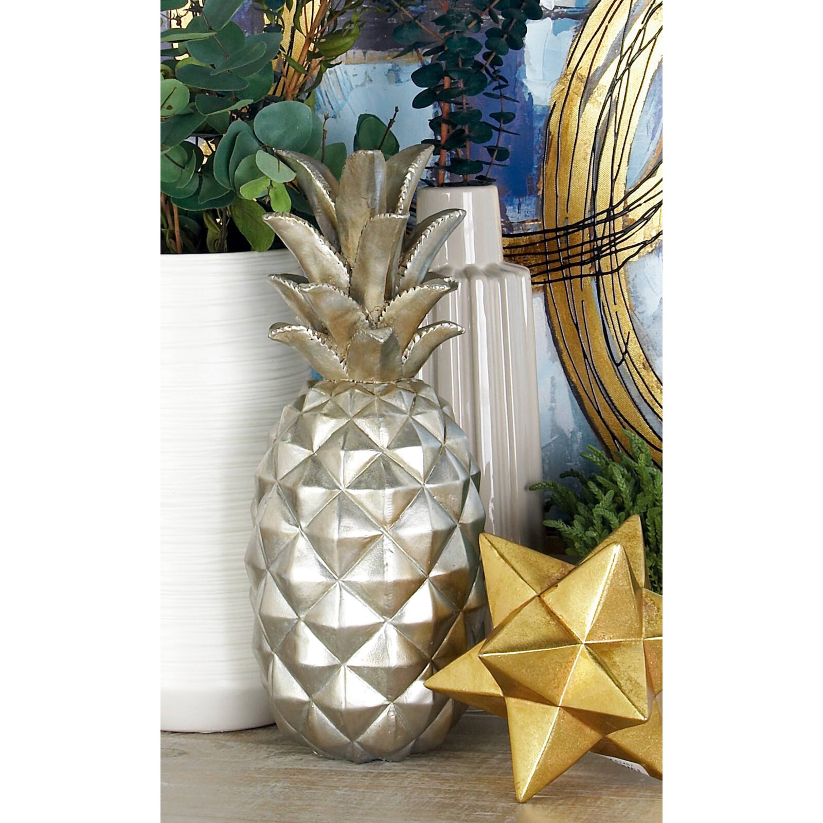 Silver Polystone Traditional Decorative Pineapple, 14&#x22; x 6&#x22; x 6&#x22;