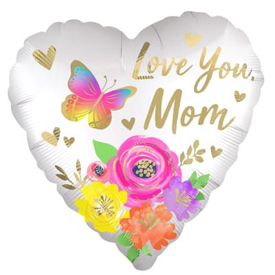 18" Love You Mom Floral Foil Balloon image