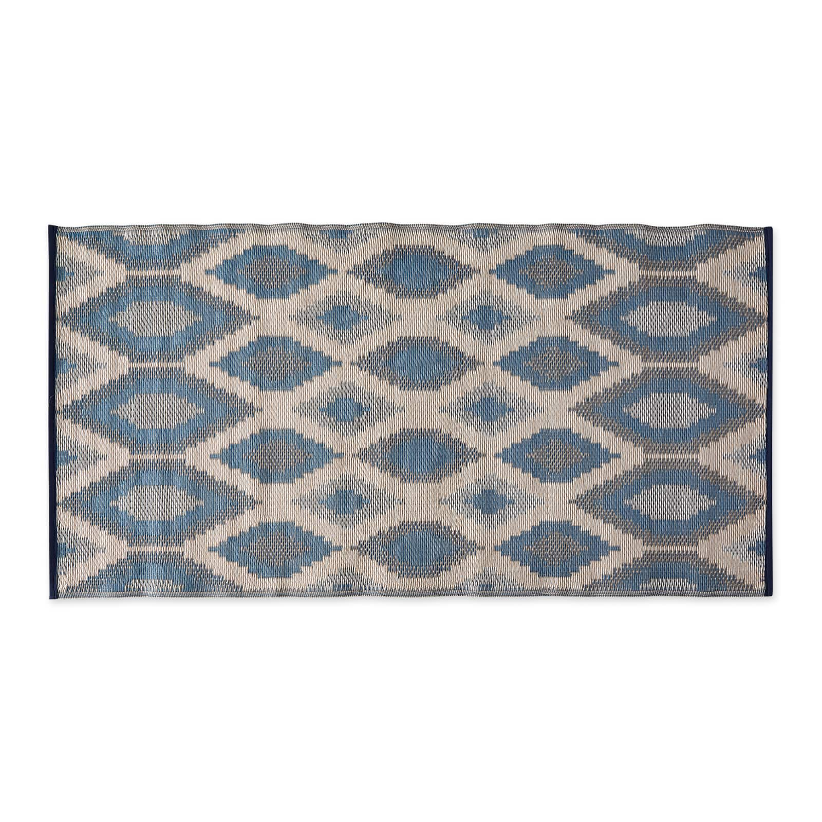 Blue and Gray Ikat Outdoor Floor Runner 3ft. x 6ft.