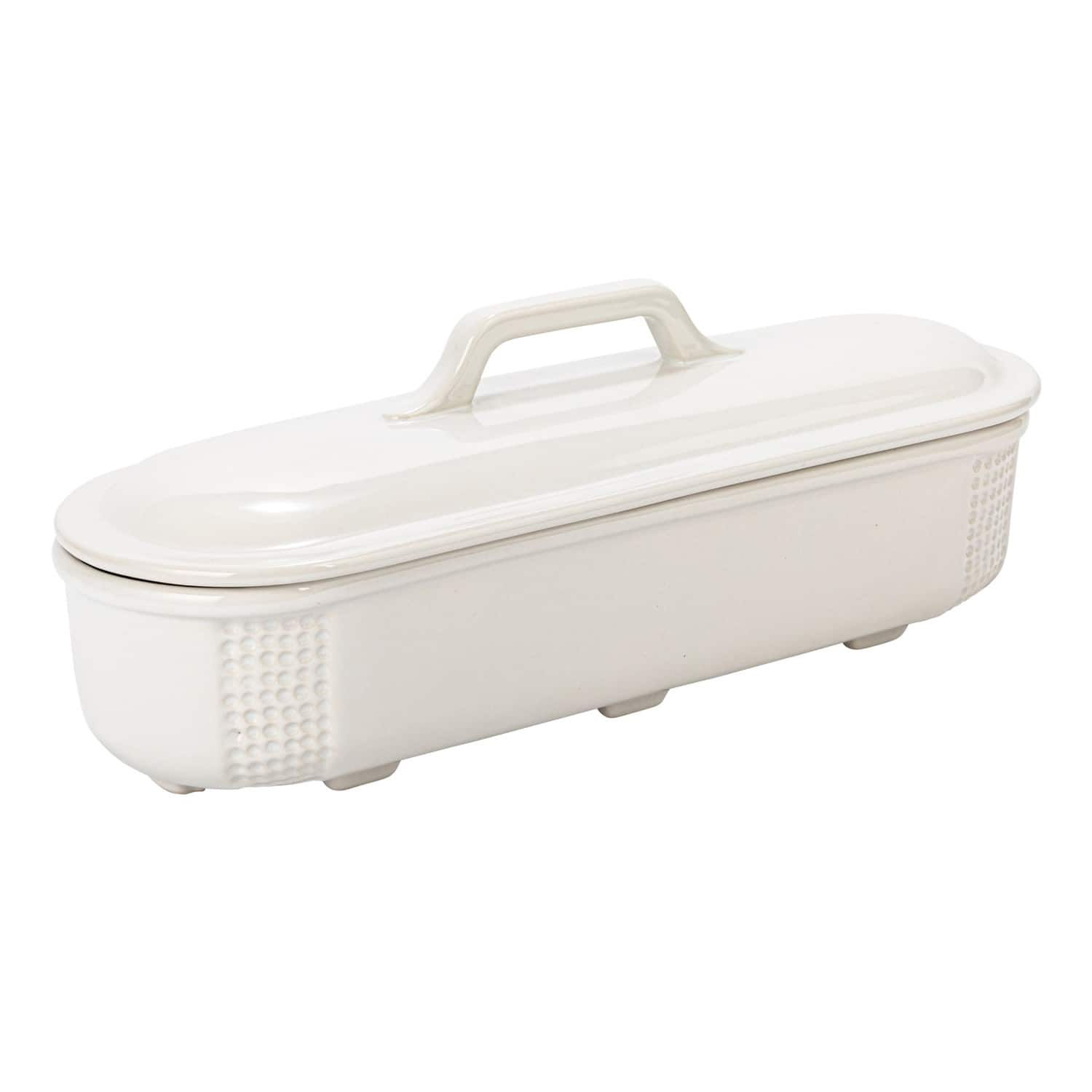 15.5&#x22; Matte White Oval 2qt. Debossed Stoneware Baking Dish with Lid