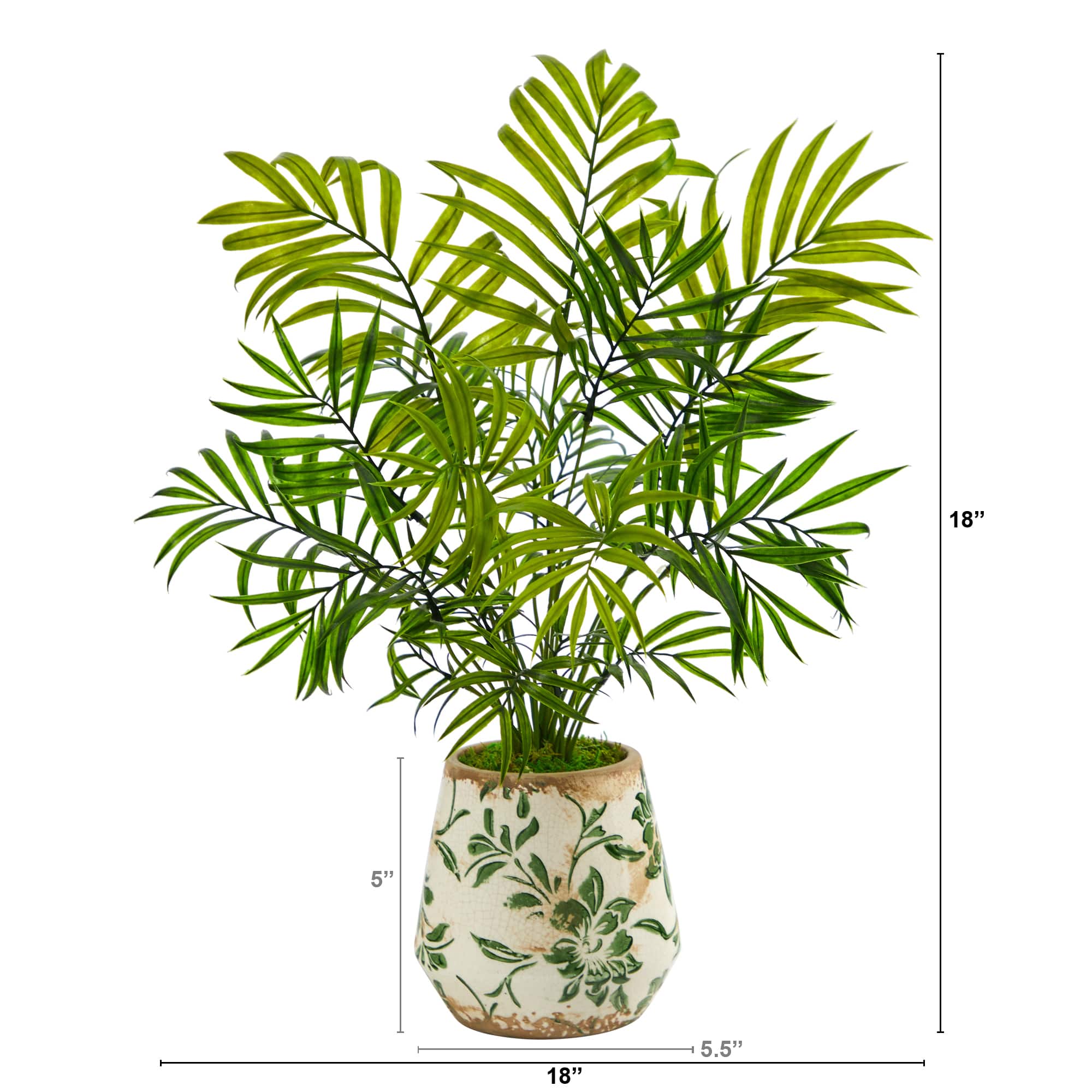 18" Mini Areca Palm Plant in Floral Vase
