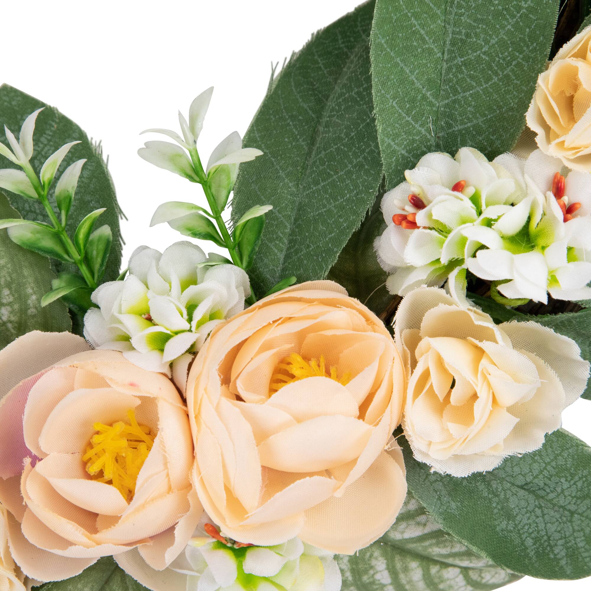 14&#x22; Mini Peach Rose Half Floral Spring Wreath