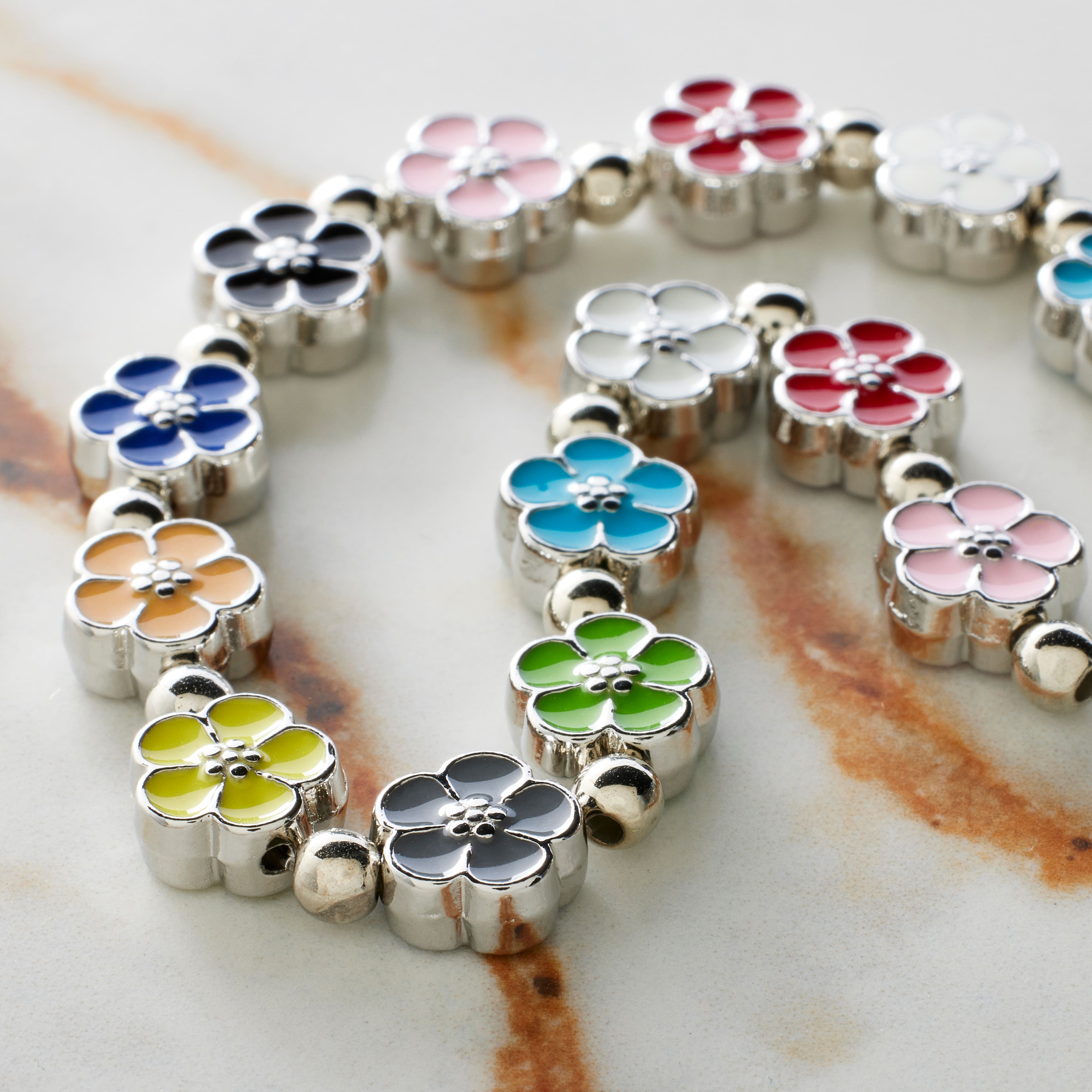 Multicolour Enamel Metal Flower Beads, 8mm by Bead Landing™