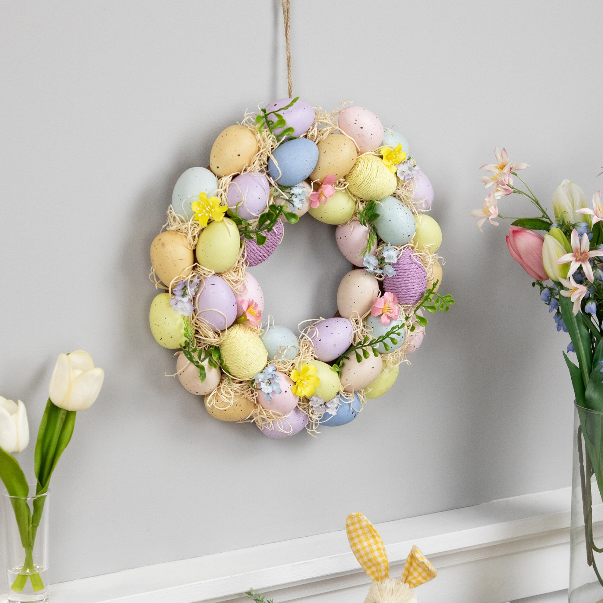 12.5" Multicolor Floral & Easter Egg Spring Wreath