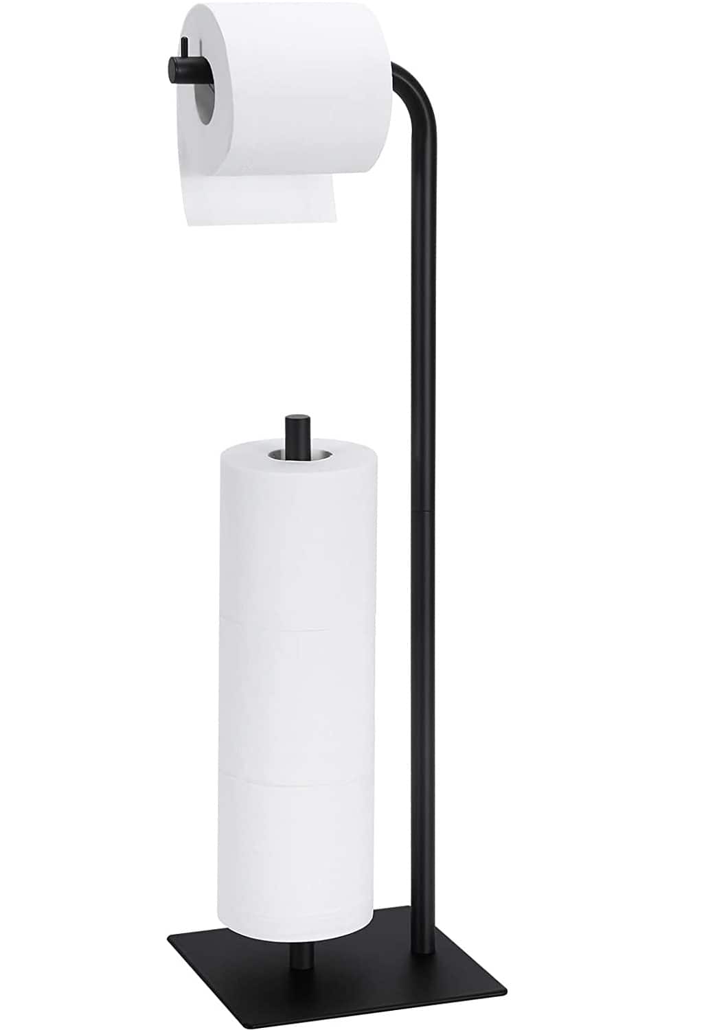 Black Freestanding Metal Toilet Paper Holder Stand