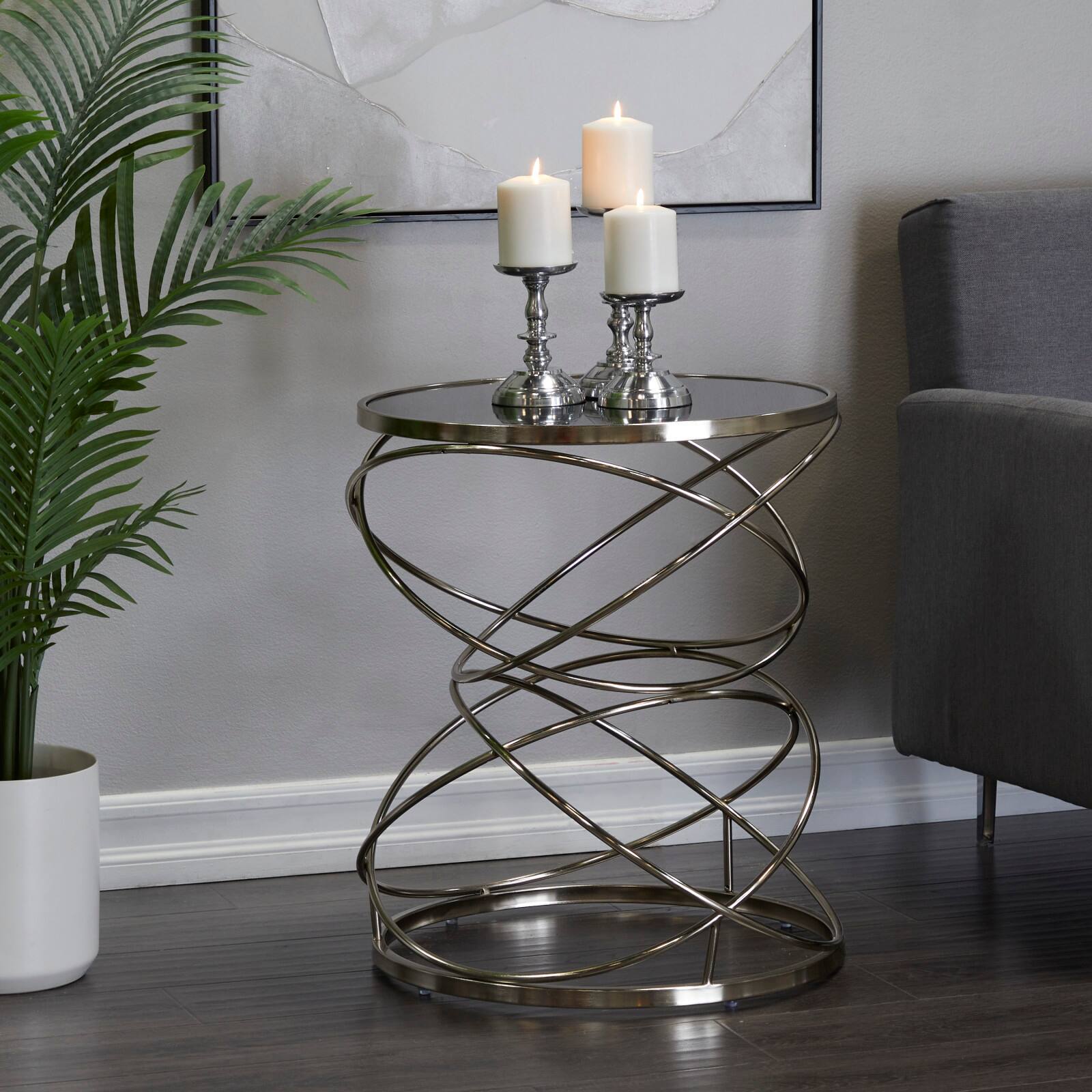 24" Open Ring Accent Table with Black Marble Top