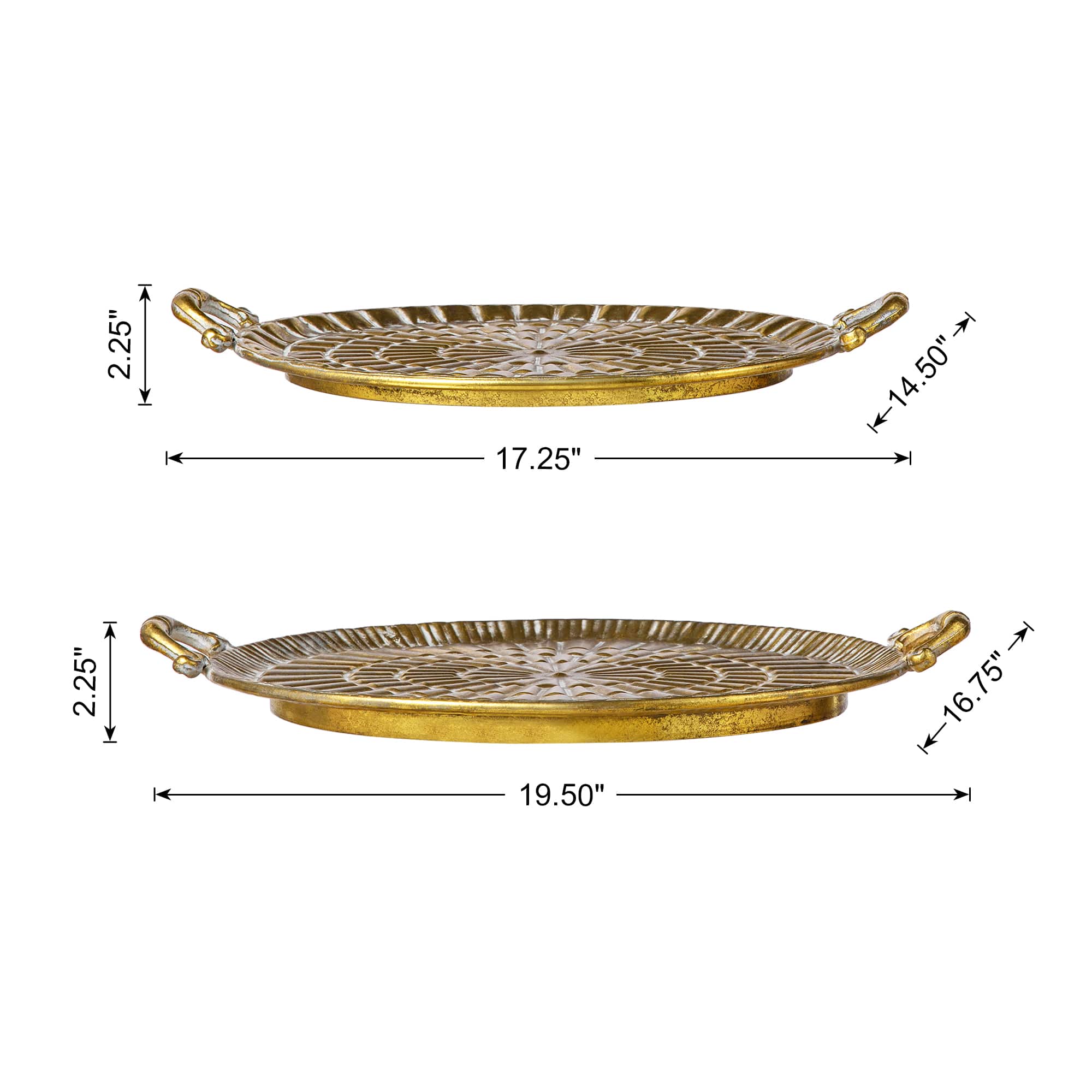 Glitzhome&#xAE; Gold Round Metal Embossed Decorative Trays Set