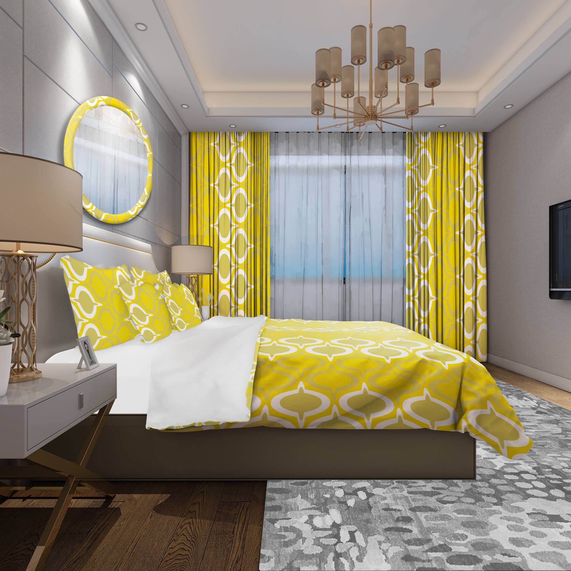 Designart &#x27;Yellow Pattern&#x27; Modern Bedding Set - Duvet Cover &#x26; Shams