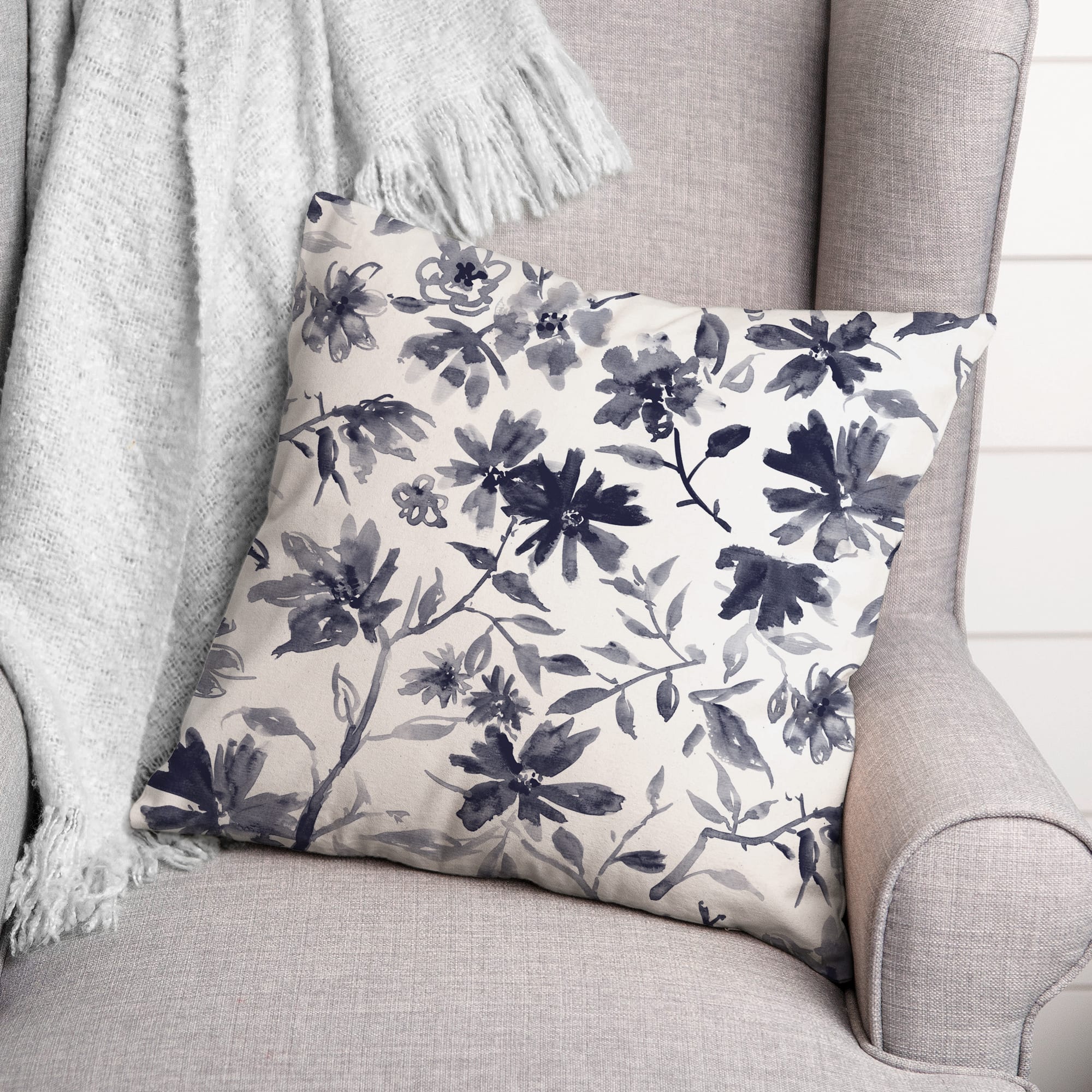 Delicate Floral Print Throw Pillow