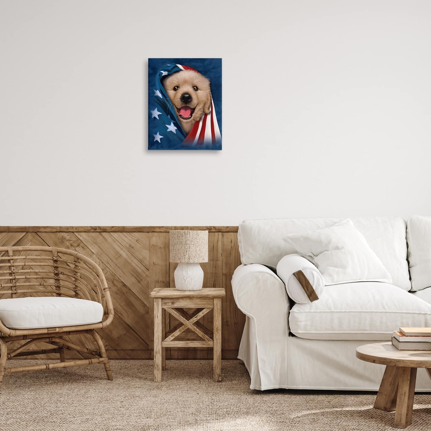 Stupell Industries Puppy & American Flag Canvas Wall Art