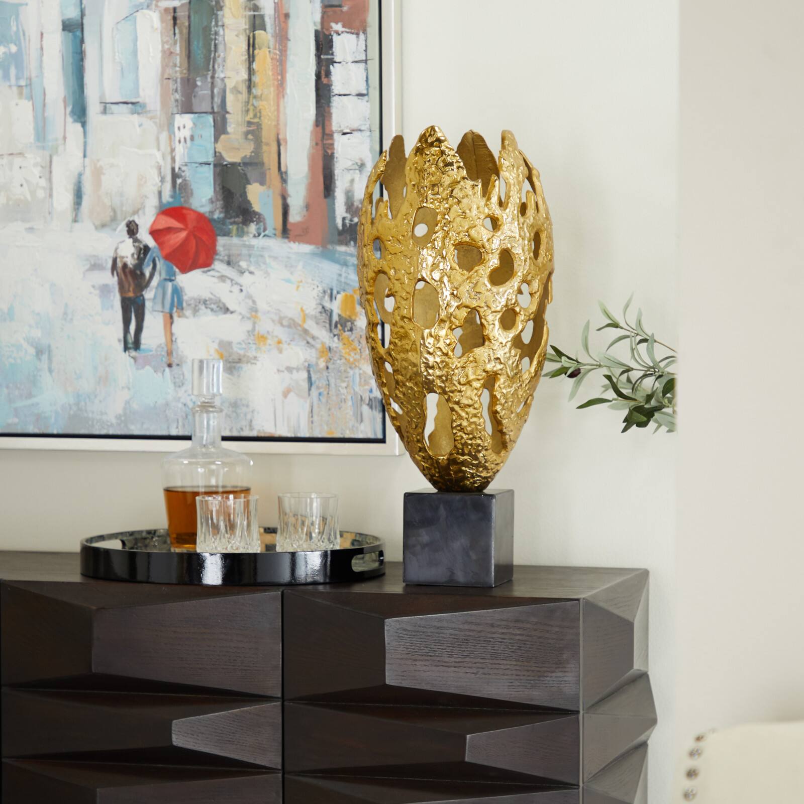 Gold Aluminum Contemporary Sculpture, 23" x 10" x 10"