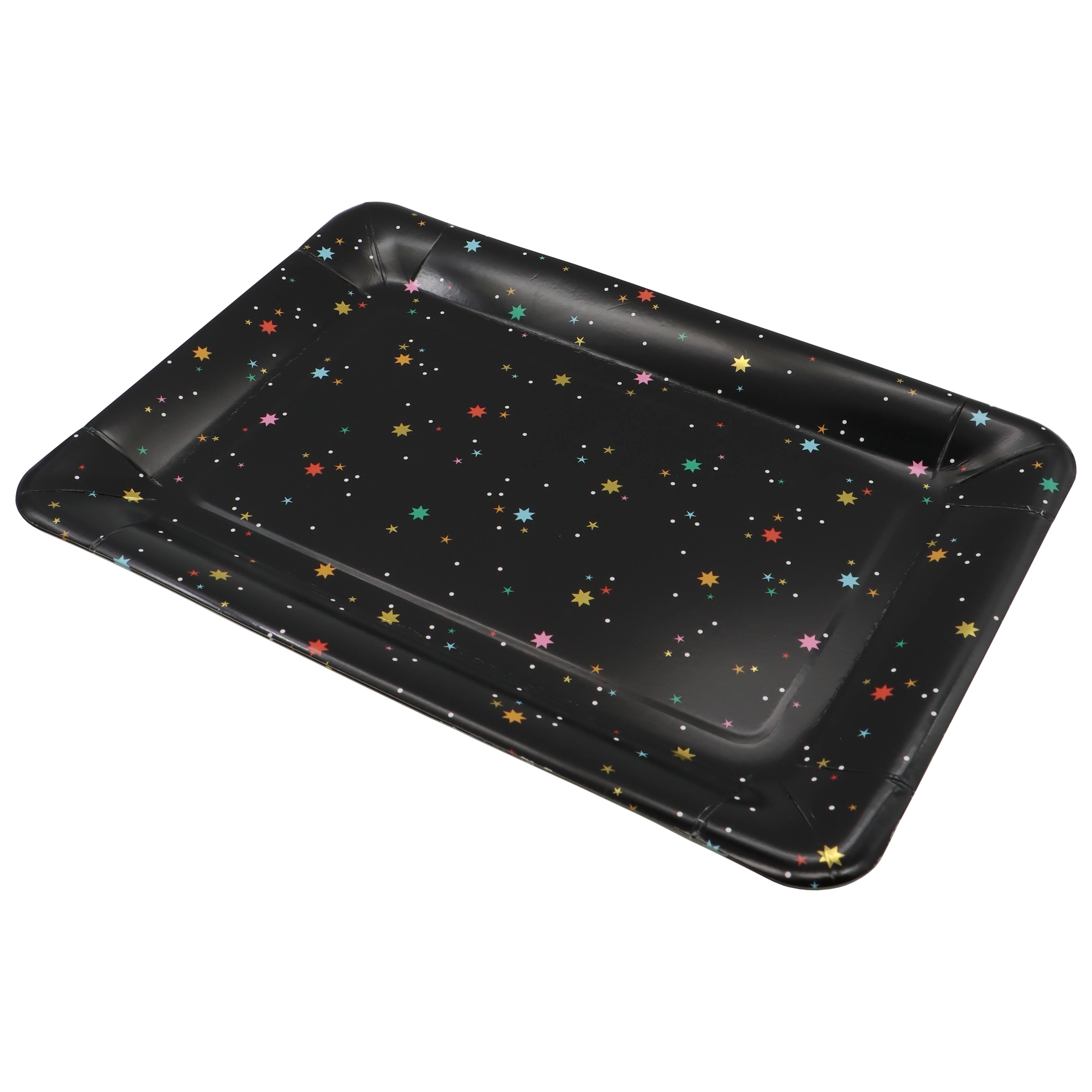 9&#x22; x 13&#x22; Multicolor Stars on Black Paper Serving Trays, 2ct. by Celebrate It&#x2122;