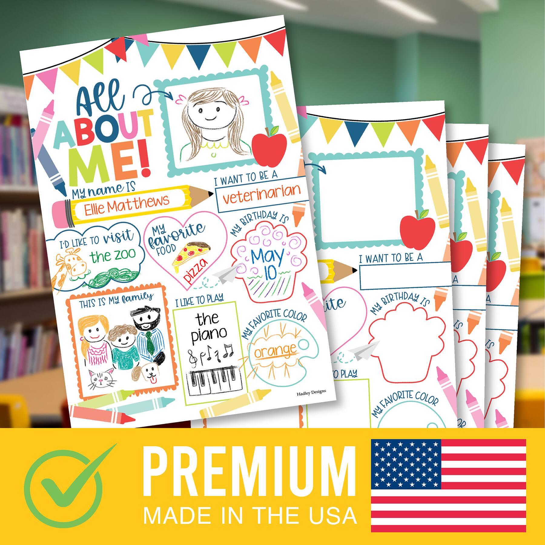 Hadley Designs Colorful Star Student Read All About Me Posters, Set of 20