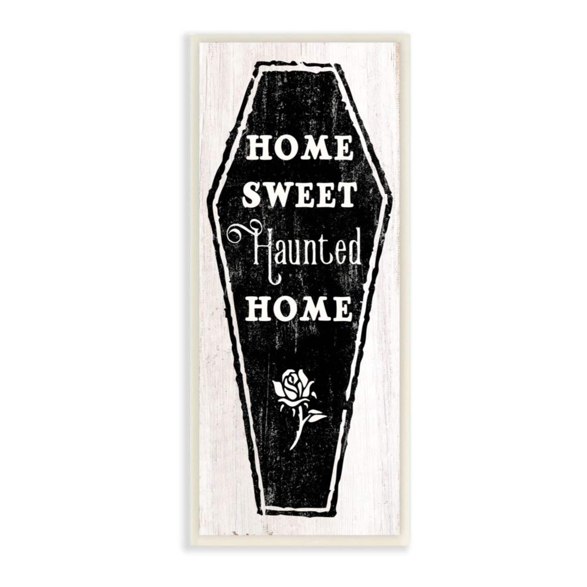 Stupell Industries Home Sweet Haunted Home Halloween Rose Casket Wood Wall Plaque