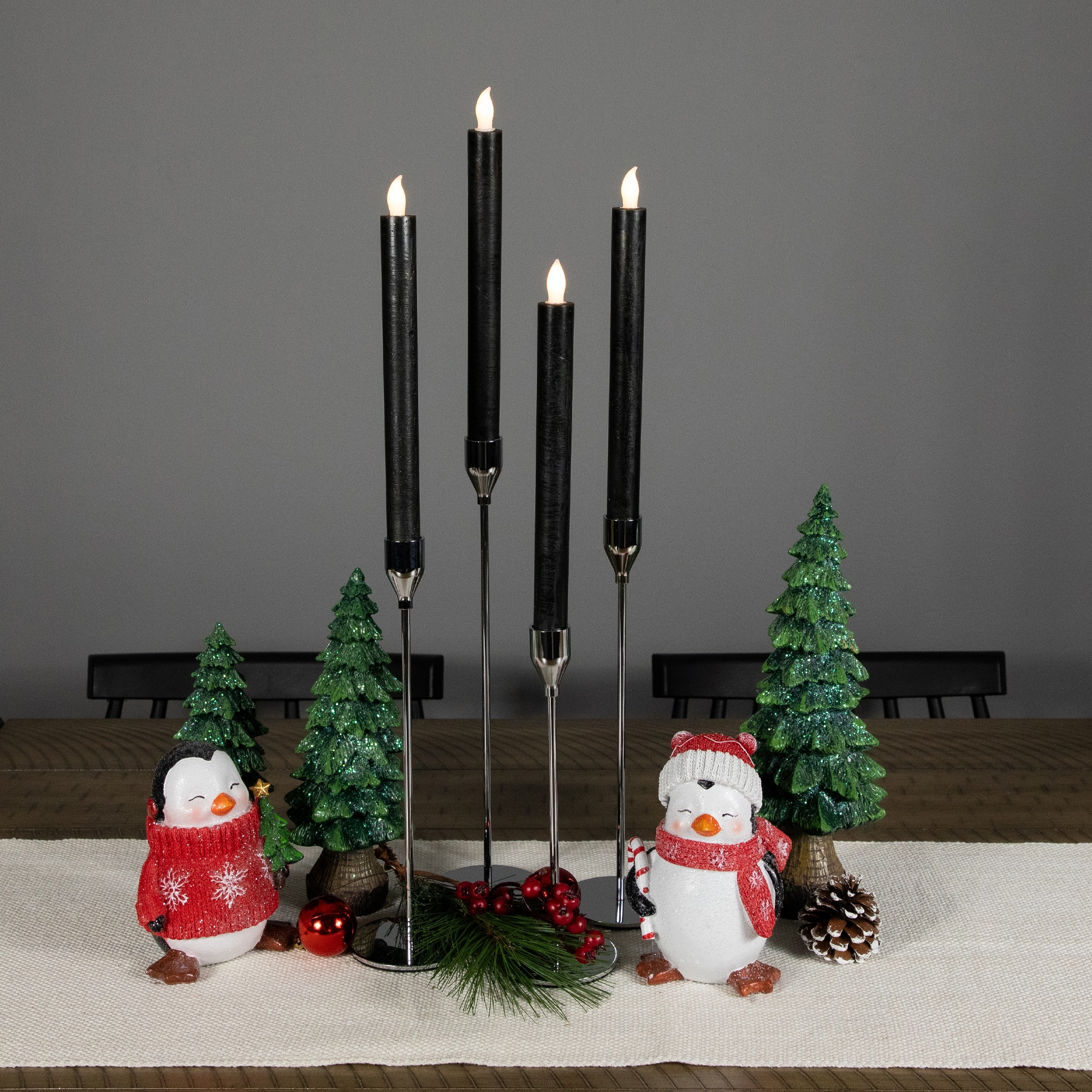 9.5&#x22; Solid Black LED Flickering Flameless Halloween Taper Candles, 4ct.