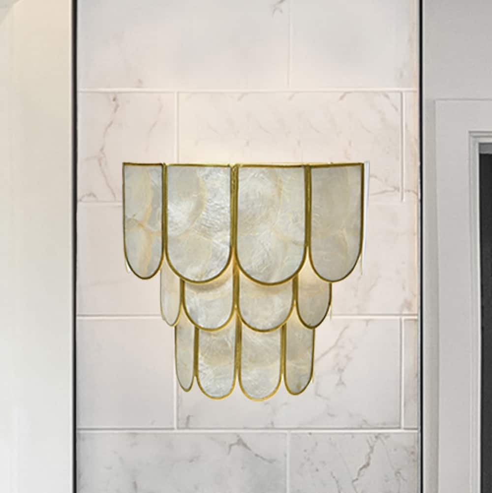 9&#x22; 4-Tier Capiz and Metal Wall Sconce