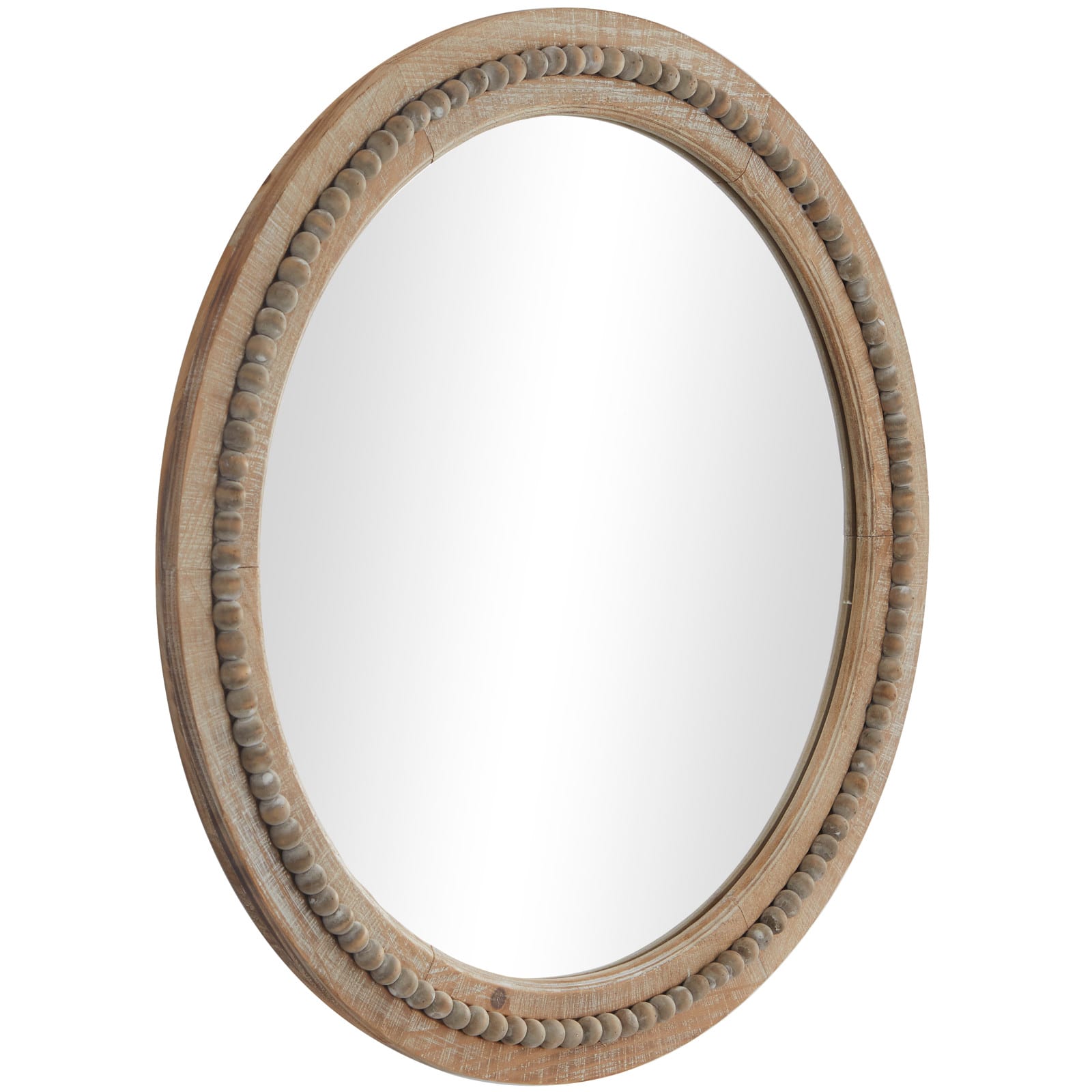 Brown Wood Beaded Frame Wall Mirror with Distressing 28" x 2" x 28"